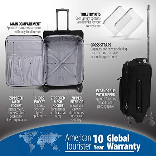 American Tourister Premium 4 Piece Lightweight Set (20" & 28" Spinners   Duffel & Boarding) (Black)
