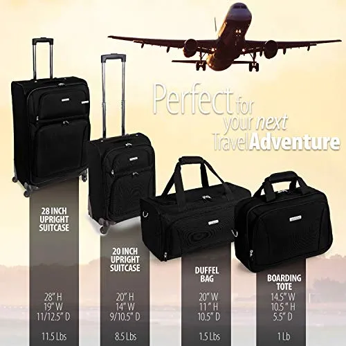 American Tourister Premium 4 Piece Lightweight Set (20" & 28" Spinners   Duffel & Boarding) (Black)