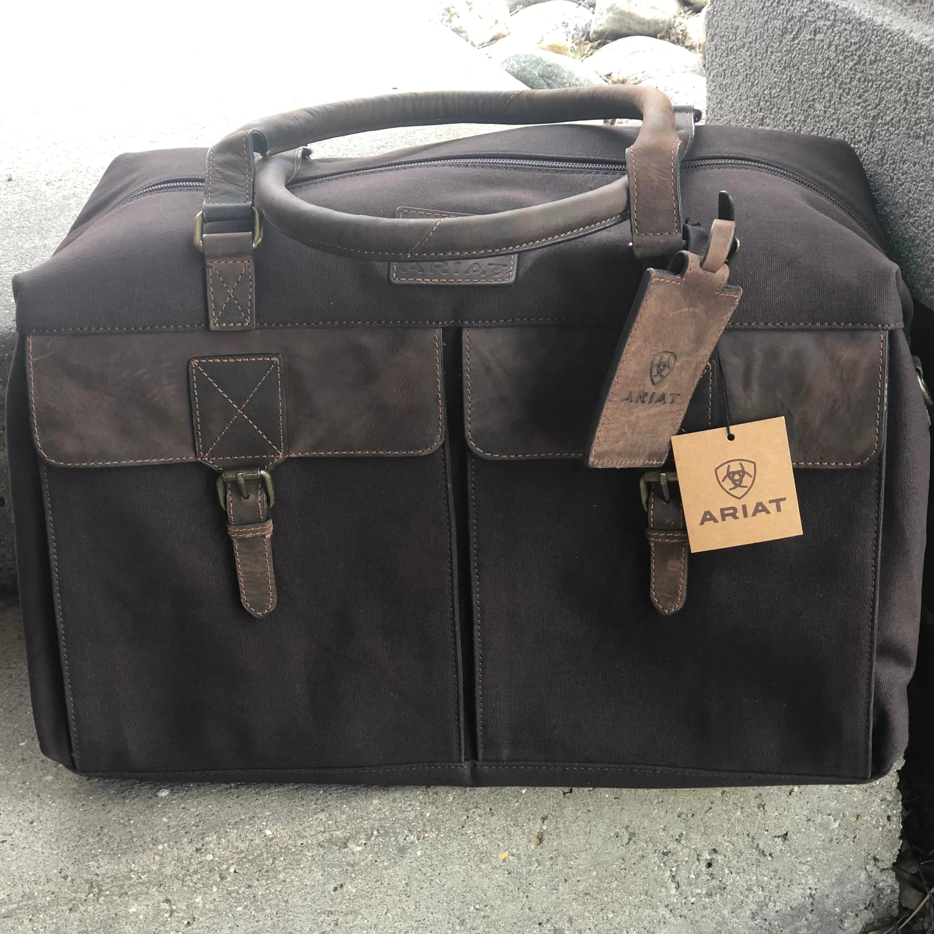 Ariat Men's Canvas Duffle Bag with Leather Accents