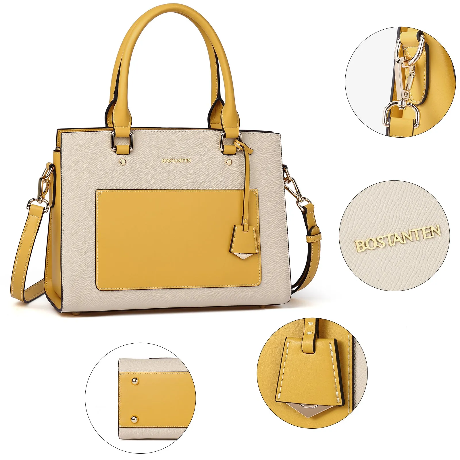 BOSTANTEN Women Top Handle Leather Tote Bag With Shoulder Strap