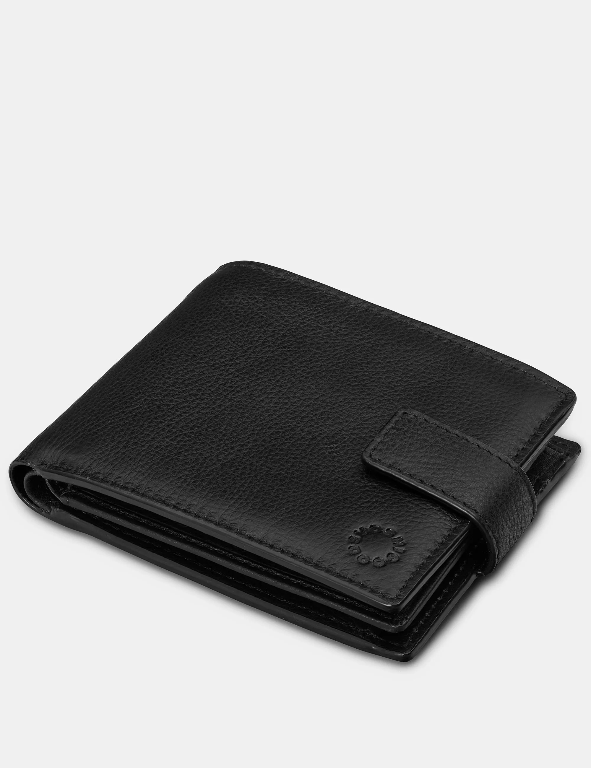 Extra Capacity Black Leather Wallet With Tab