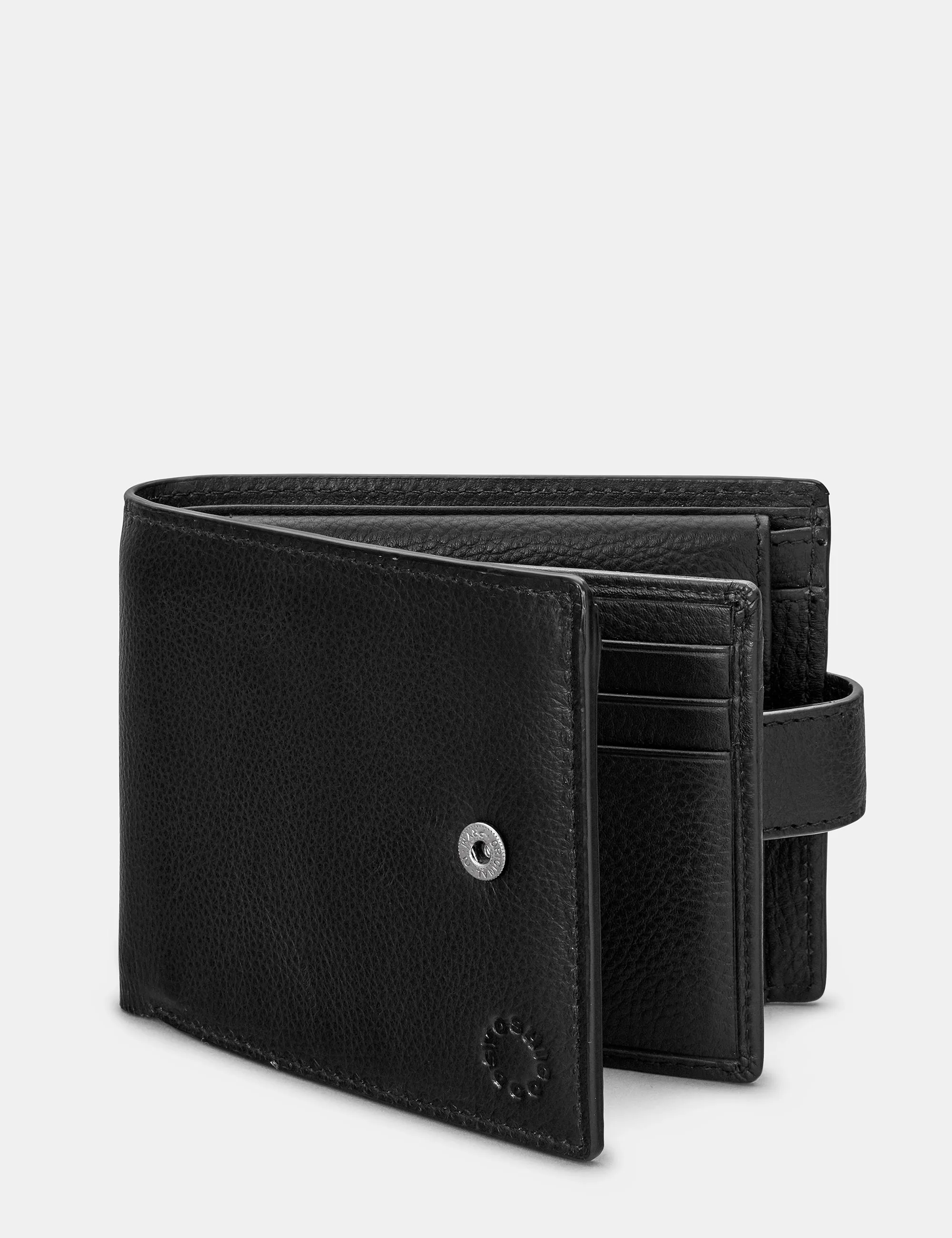 Extra Capacity Black Leather Wallet With Tab