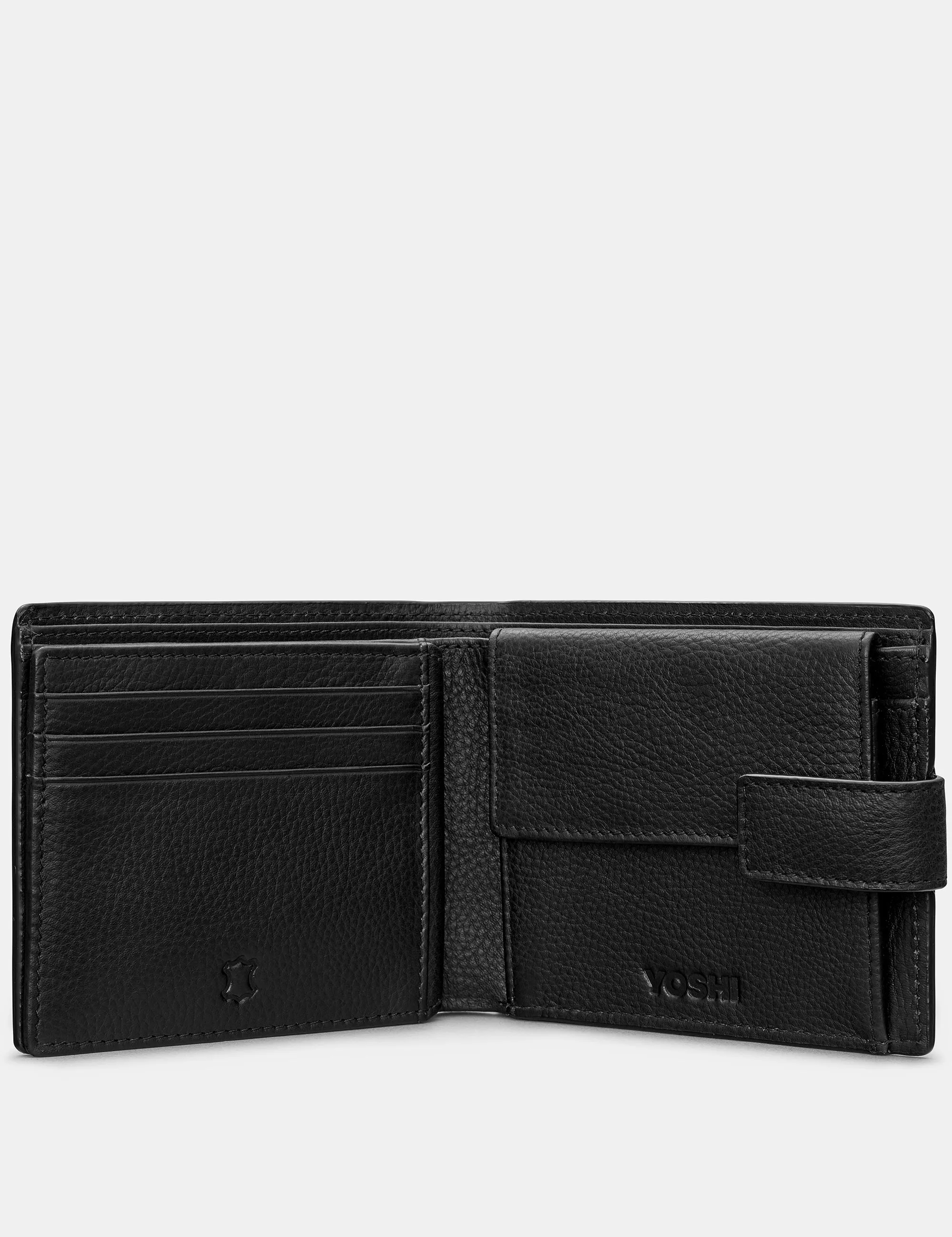 Extra Capacity Black Leather Wallet With Tab