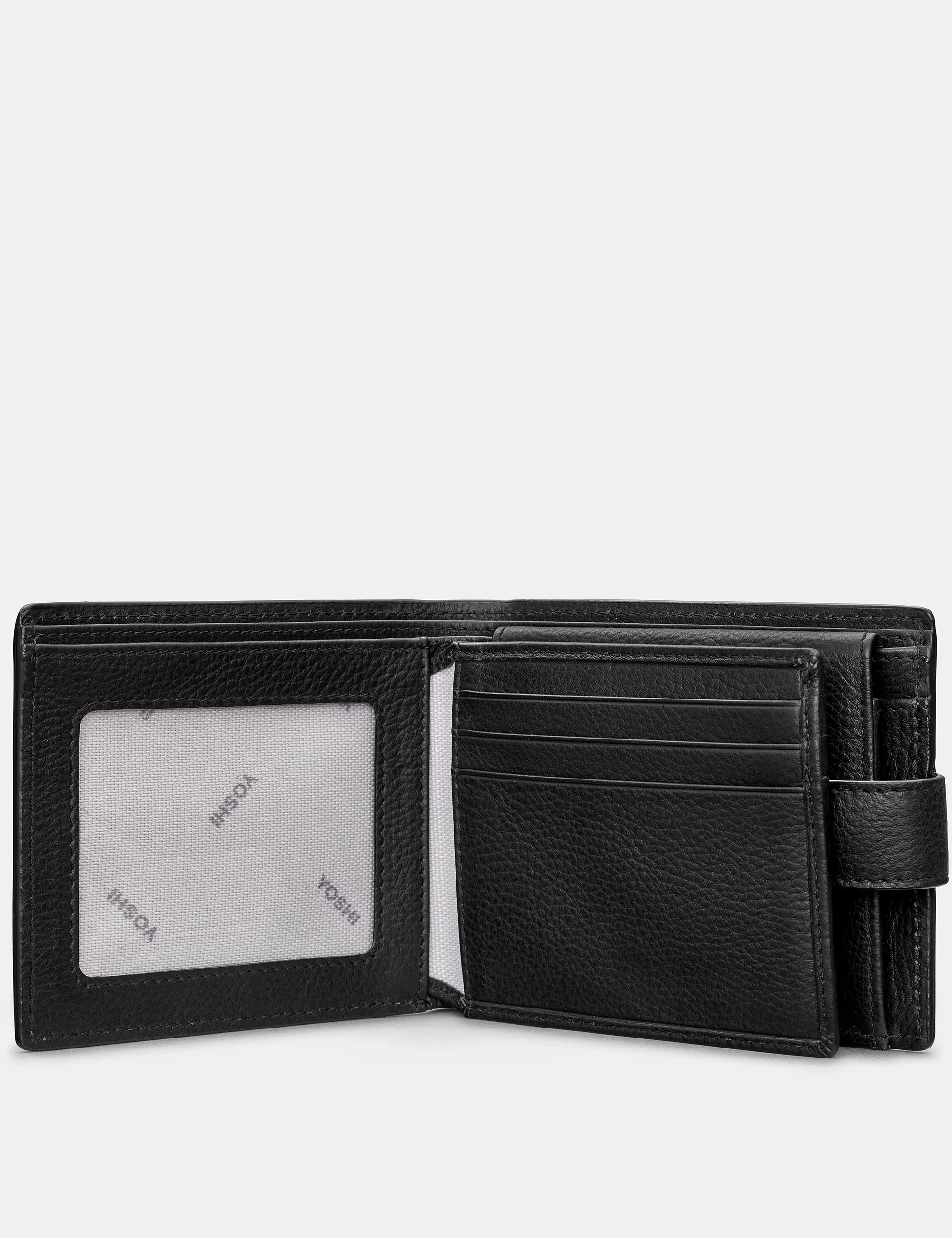 Extra Capacity Black Leather Wallet With Tab