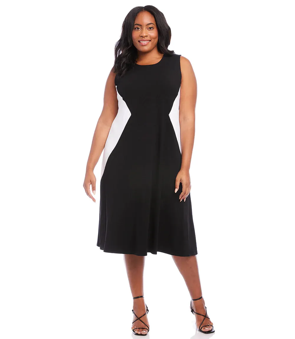 Final Sale Chloe Curvy Black and White Plus Size Sleeveless Colorblock Dress - Karen Kane 1L14335W