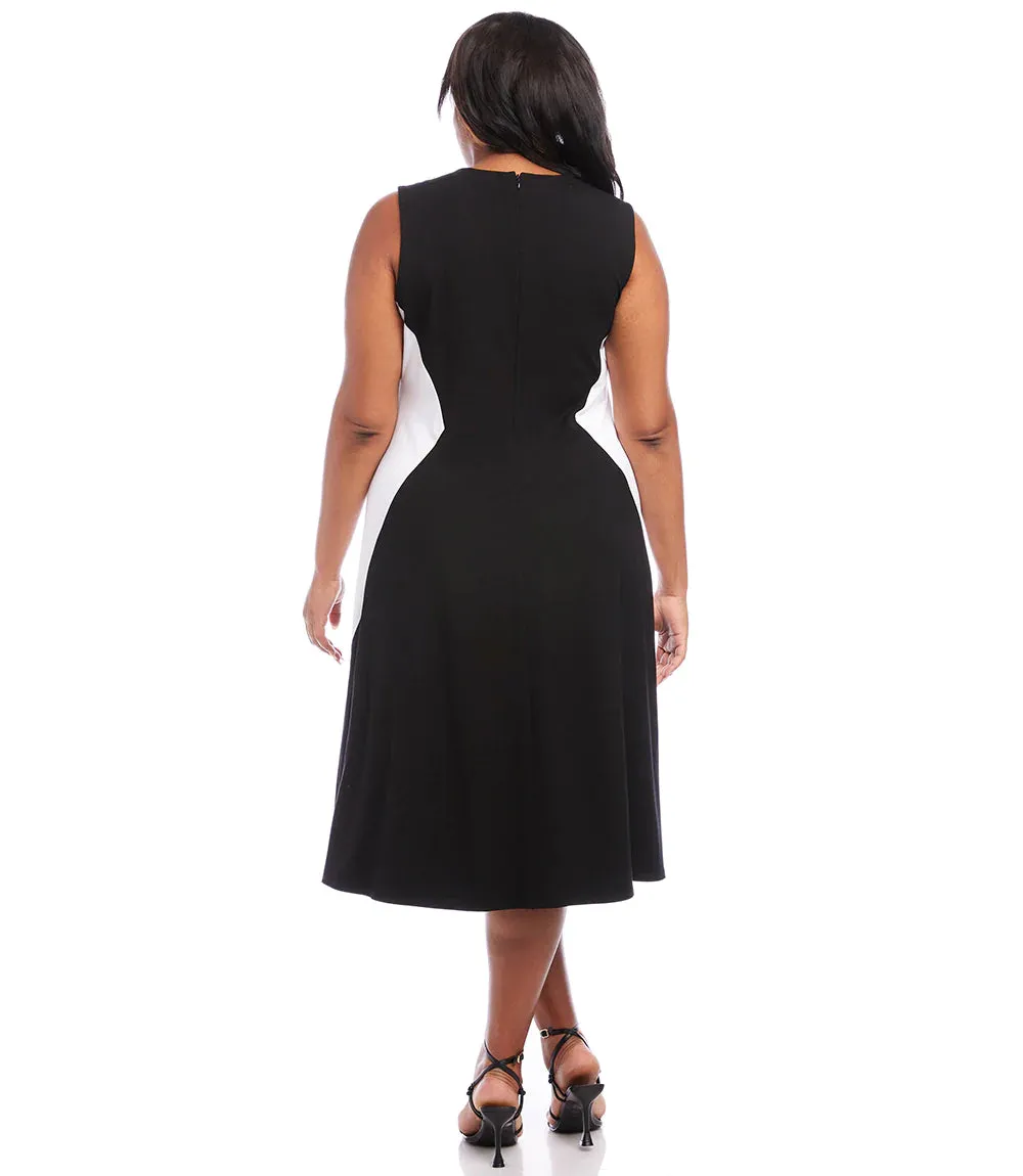 Final Sale Chloe Curvy Black and White Plus Size Sleeveless Colorblock Dress - Karen Kane 1L14335W