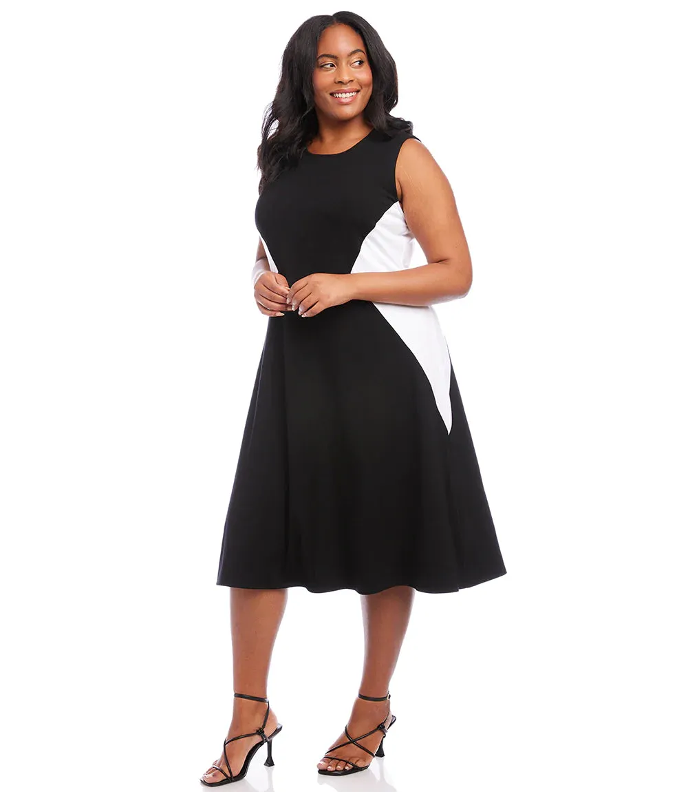Final Sale Chloe Curvy Black and White Plus Size Sleeveless Colorblock Dress - Karen Kane 1L14335W