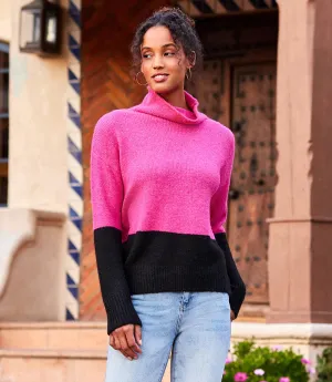 Final Sale Harlow Hot Pink and Black Colorblock Sweater - Karen Kane 3L89654 loop