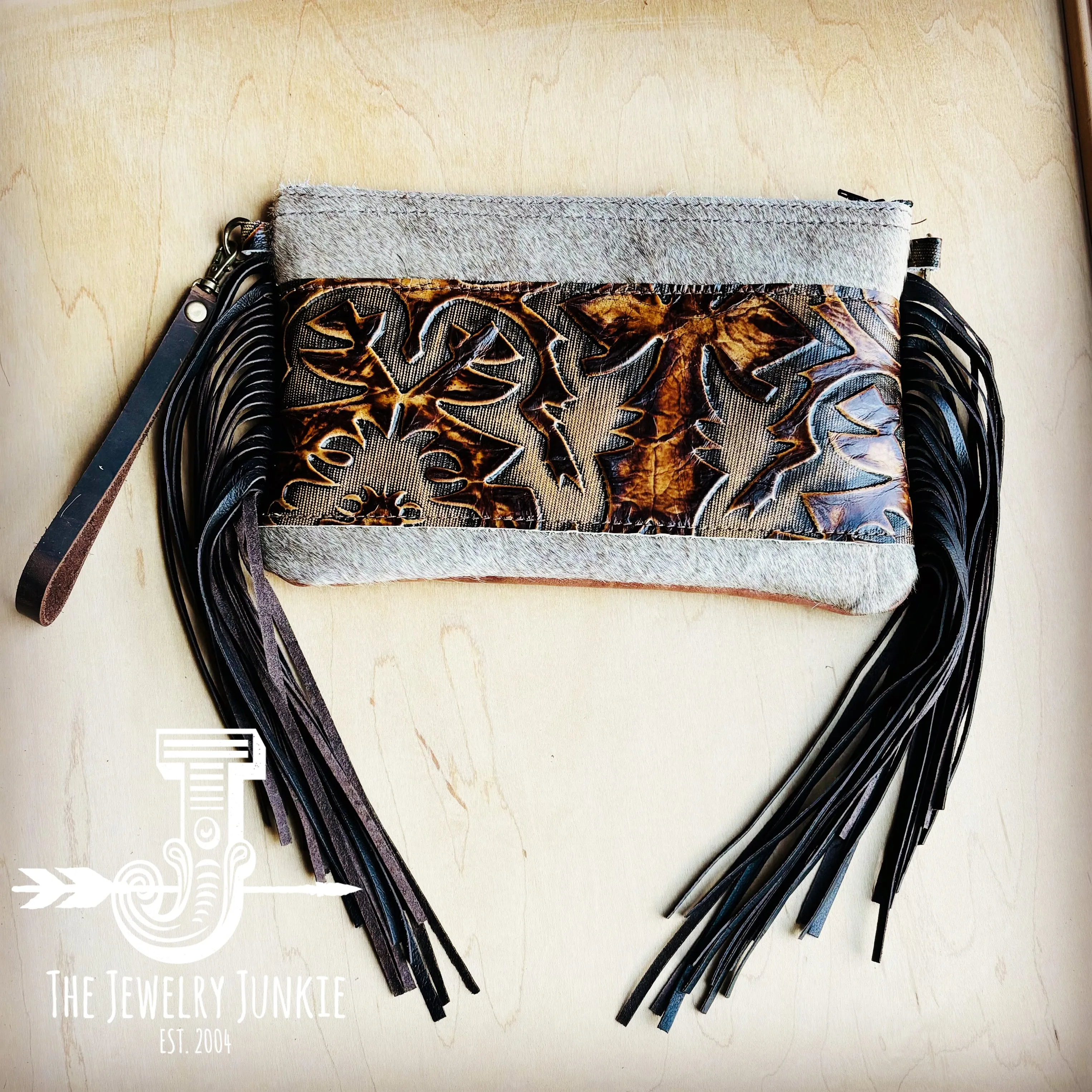 **Hair on Hide Handbag w/ Brown Laredo Accent & Fringe 513u