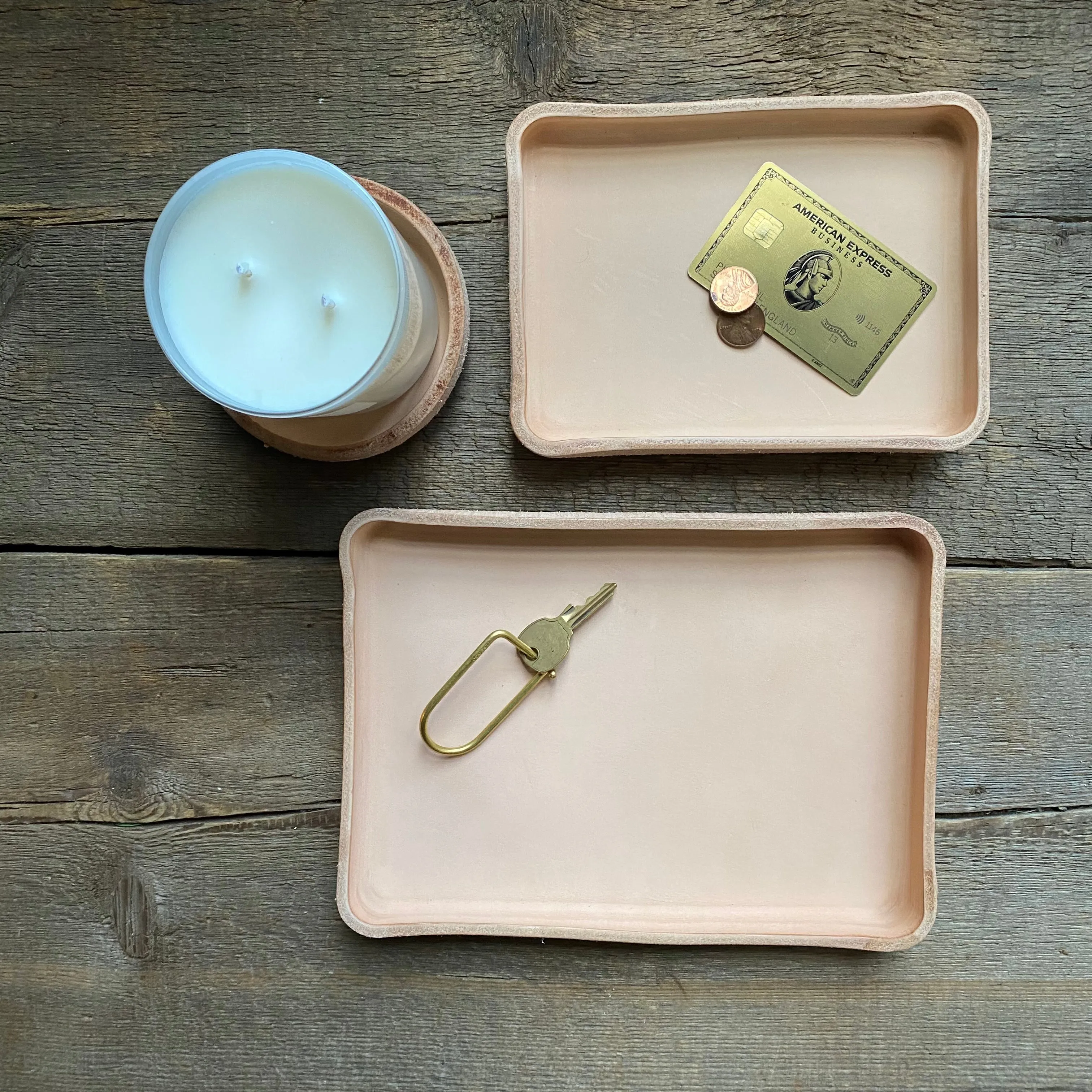 Leather Valet Catchall Trays, Natural