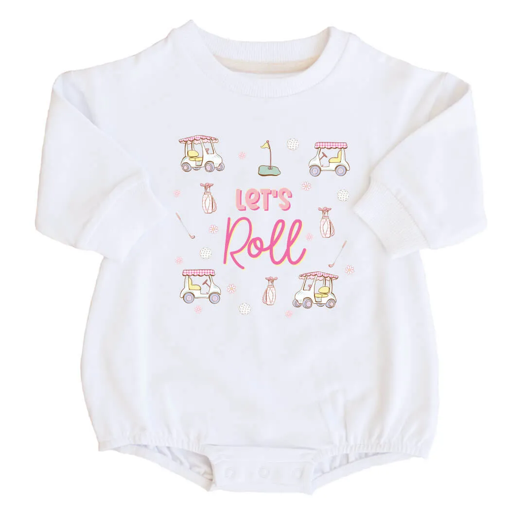 Let's Roll Graphic Sweatshirt Bubble Romper | White