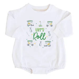 Let's Roll Graphic Sweatshirt Bubble Romper | White