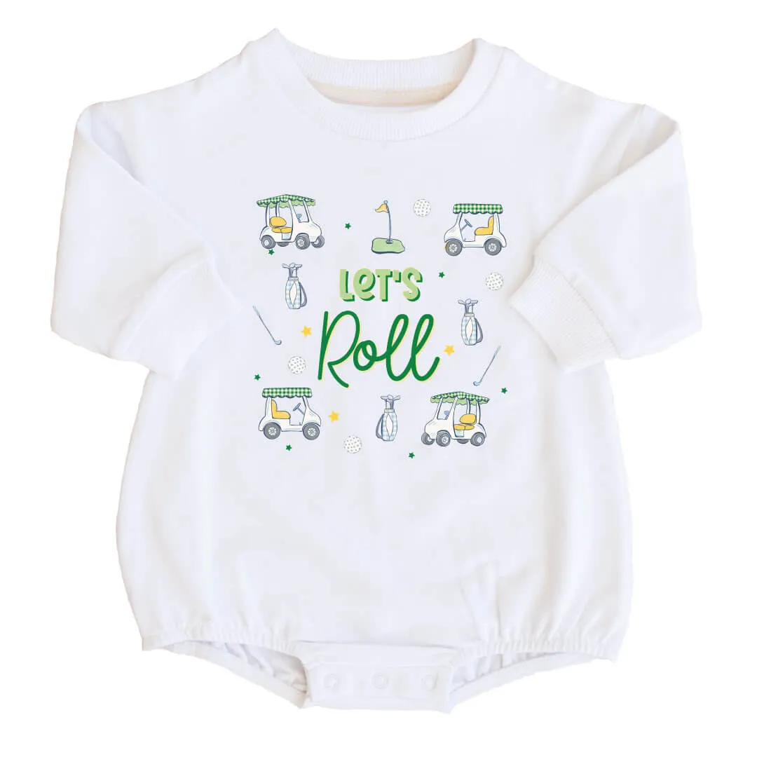 Let's Roll Graphic Sweatshirt Bubble Romper | White