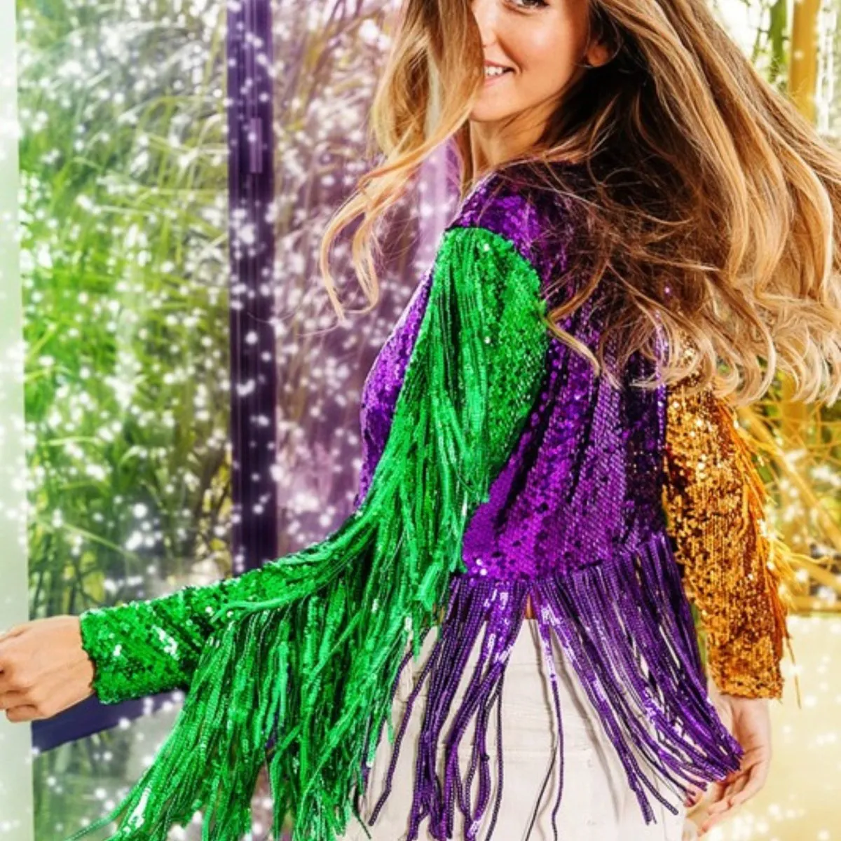 Mardi Gras Fringe Detailed Sequins Crop Top
