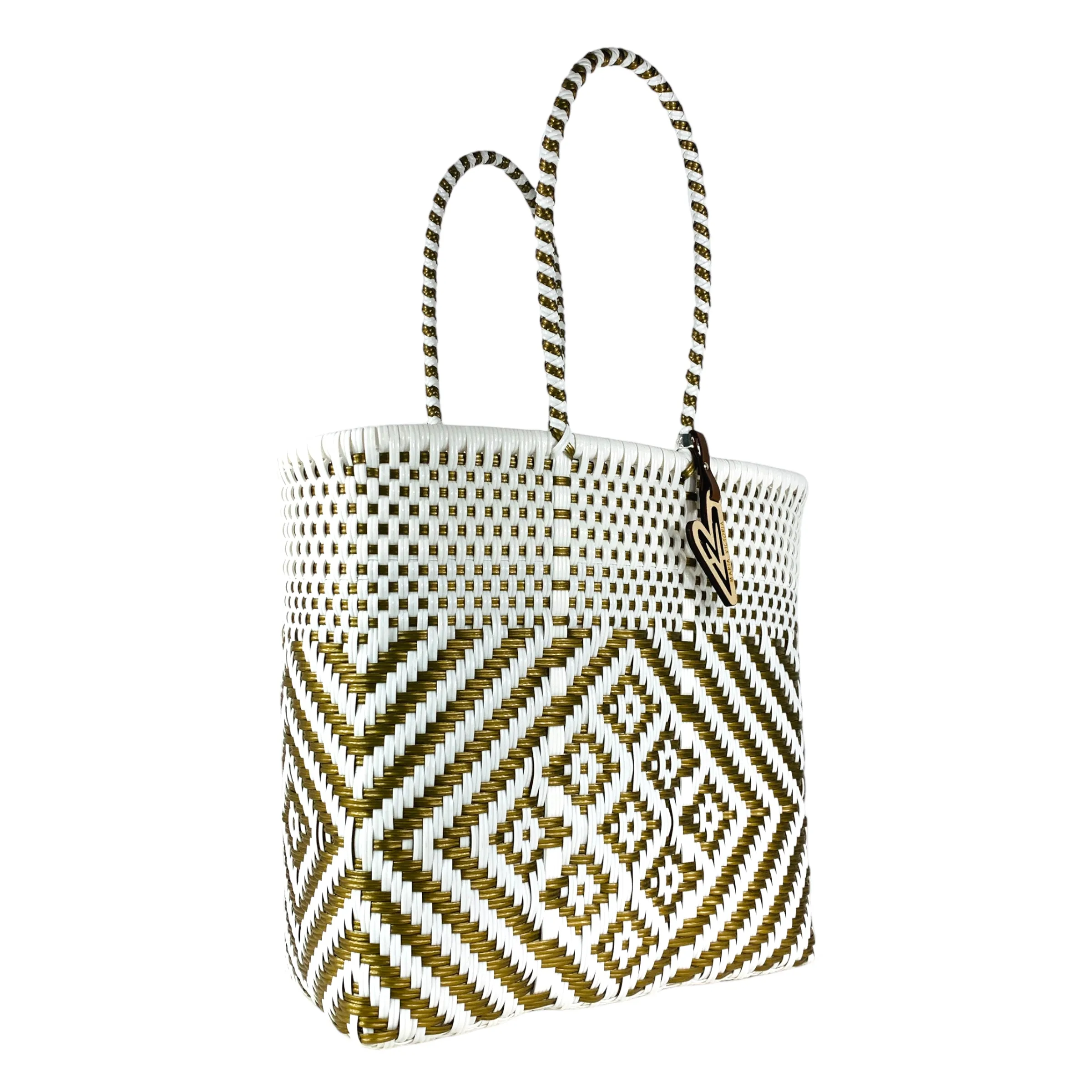 Maria Victoria | Sunrise Totes | Upcycled, Handwoven, White&Gold Tote
