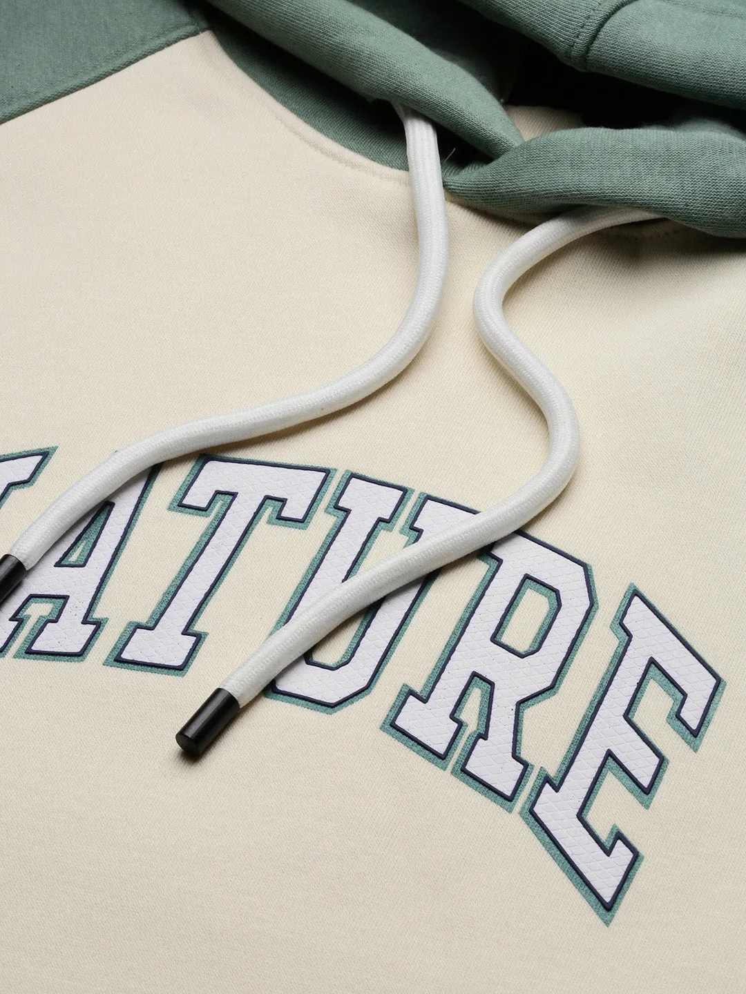 Men Cream Colourblocked Hoodie