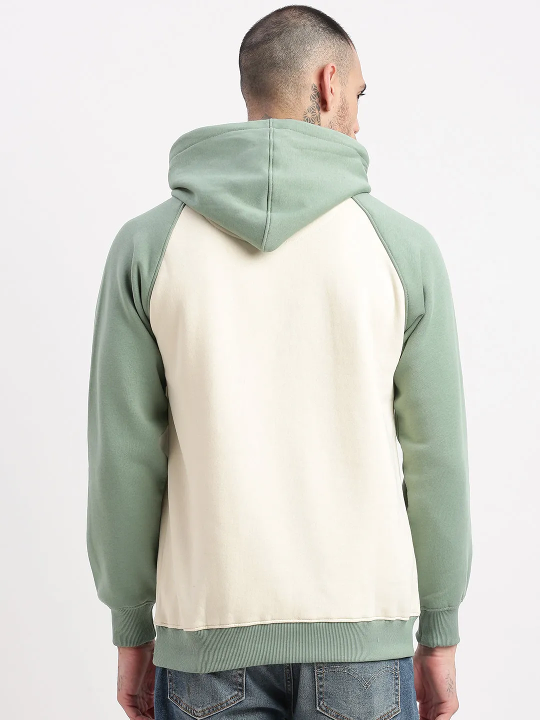 Men Cream Colourblocked Hoodie