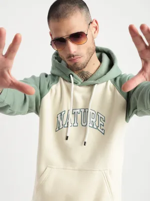 Men Cream Colourblocked Hoodie