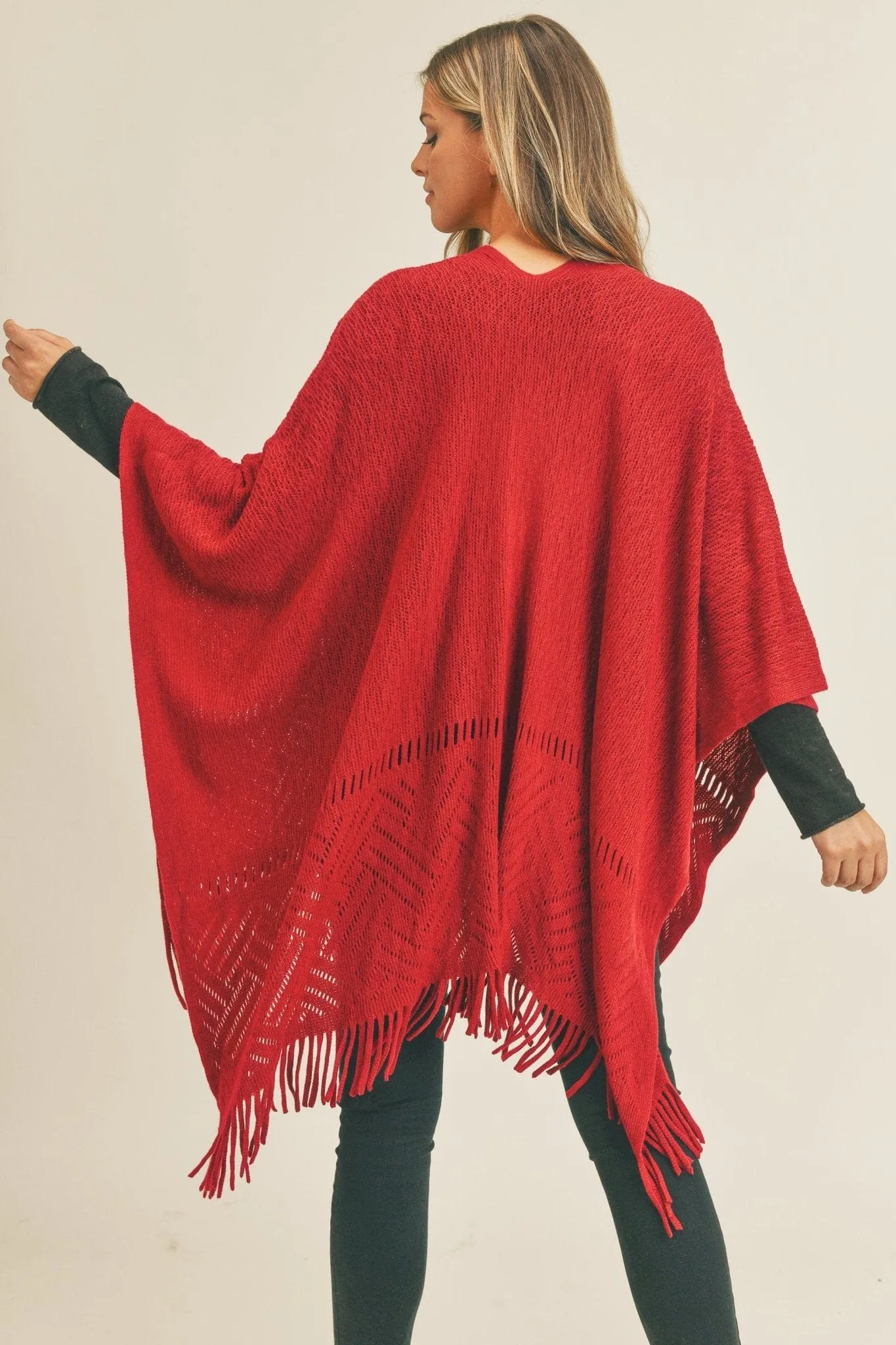 MS0262 Monique Herringbone Knit Fringe Ruana