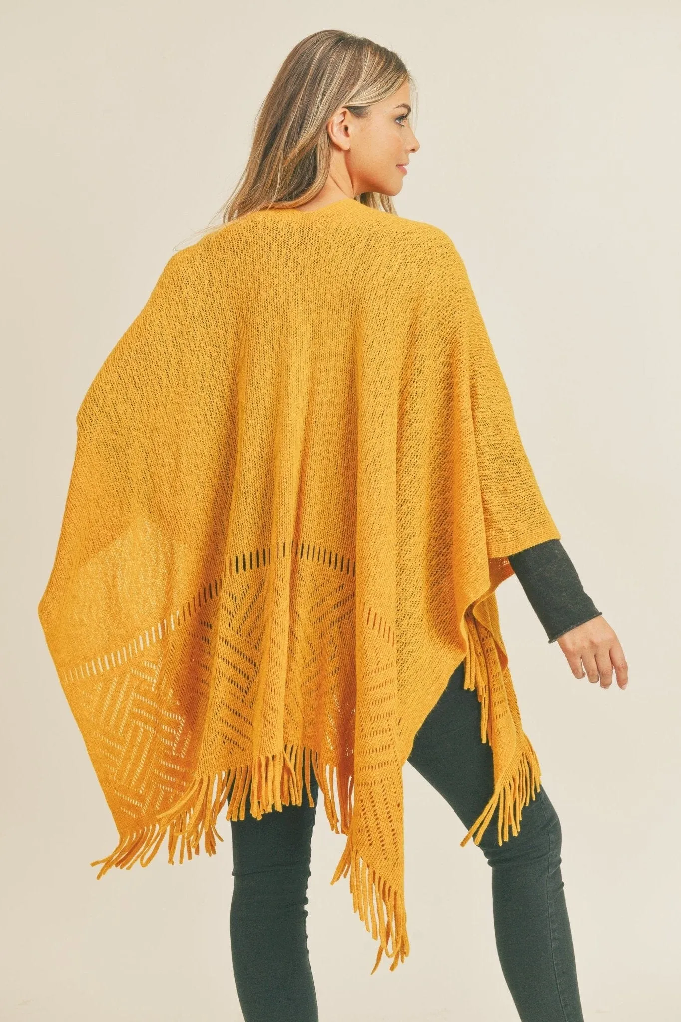 MS0262 Monique Herringbone Knit Fringe Ruana