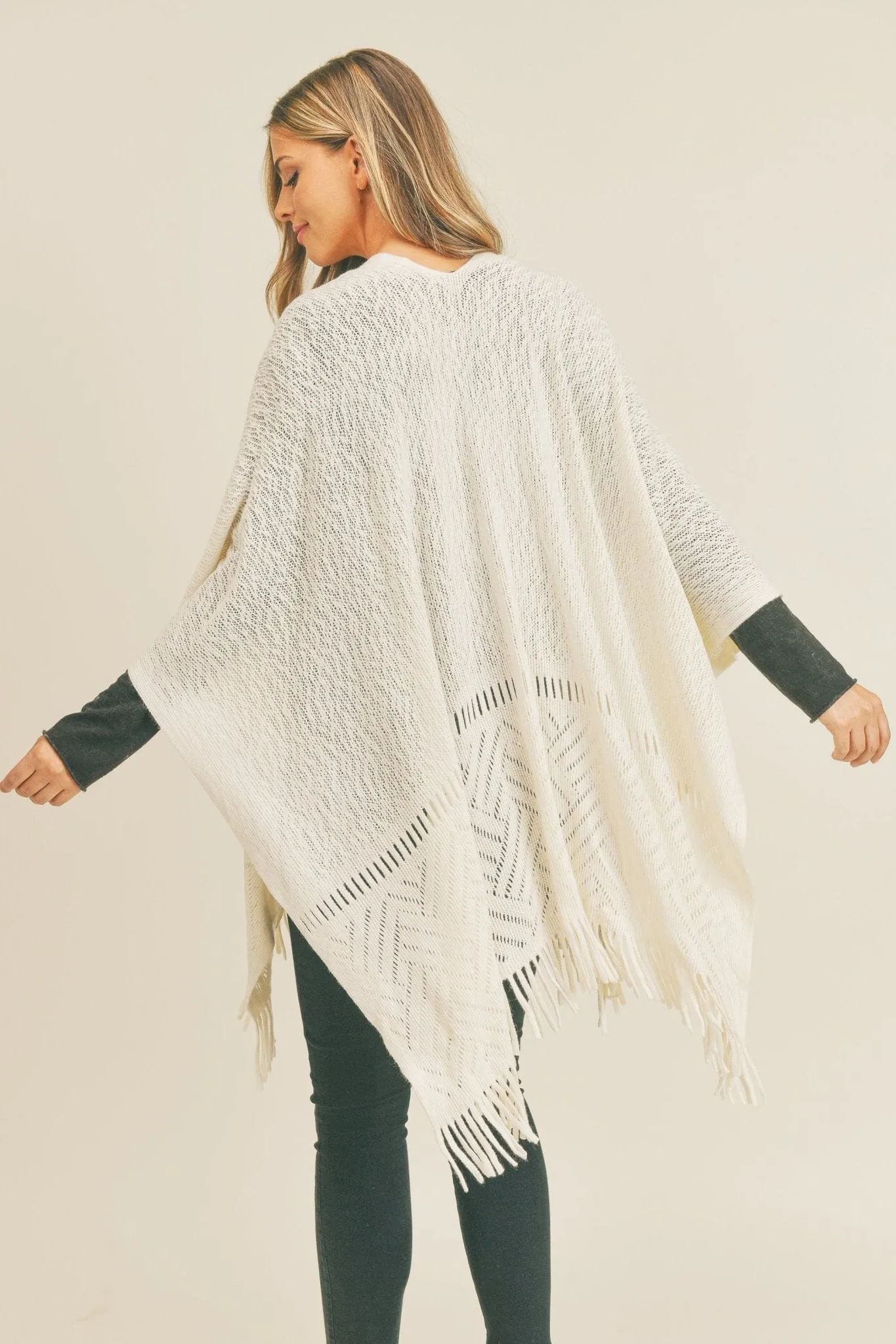 MS0262 Monique Herringbone Knit Fringe Ruana