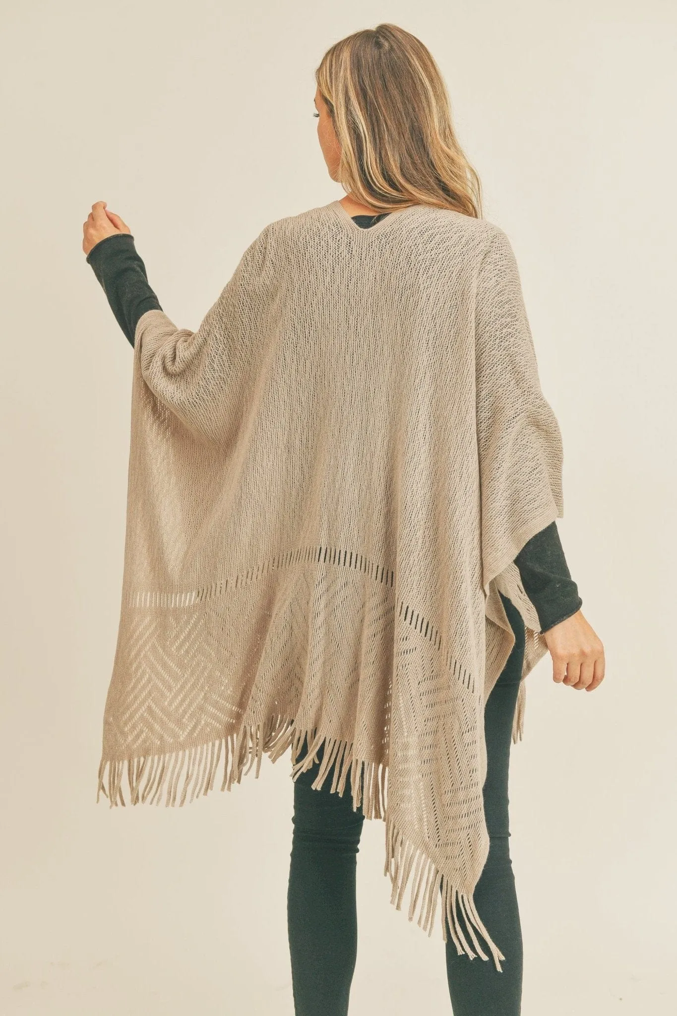 MS0262 Monique Herringbone Knit Fringe Ruana