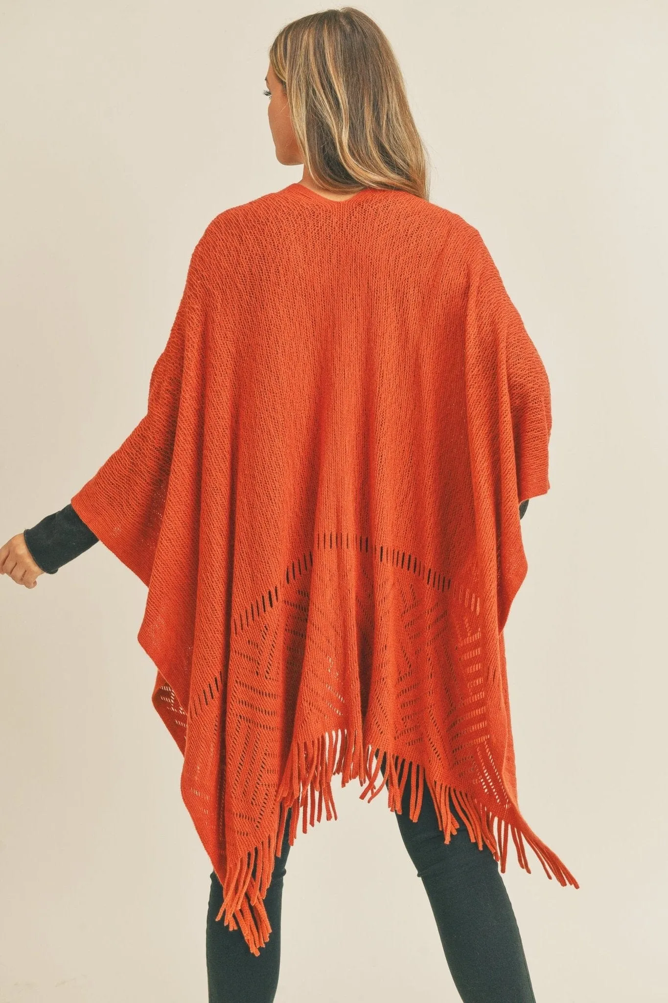 MS0262 Monique Herringbone Knit Fringe Ruana