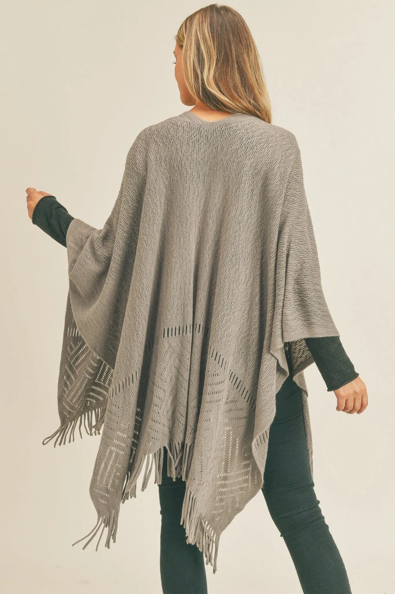 MS0262 Monique Herringbone Knit Fringe Ruana