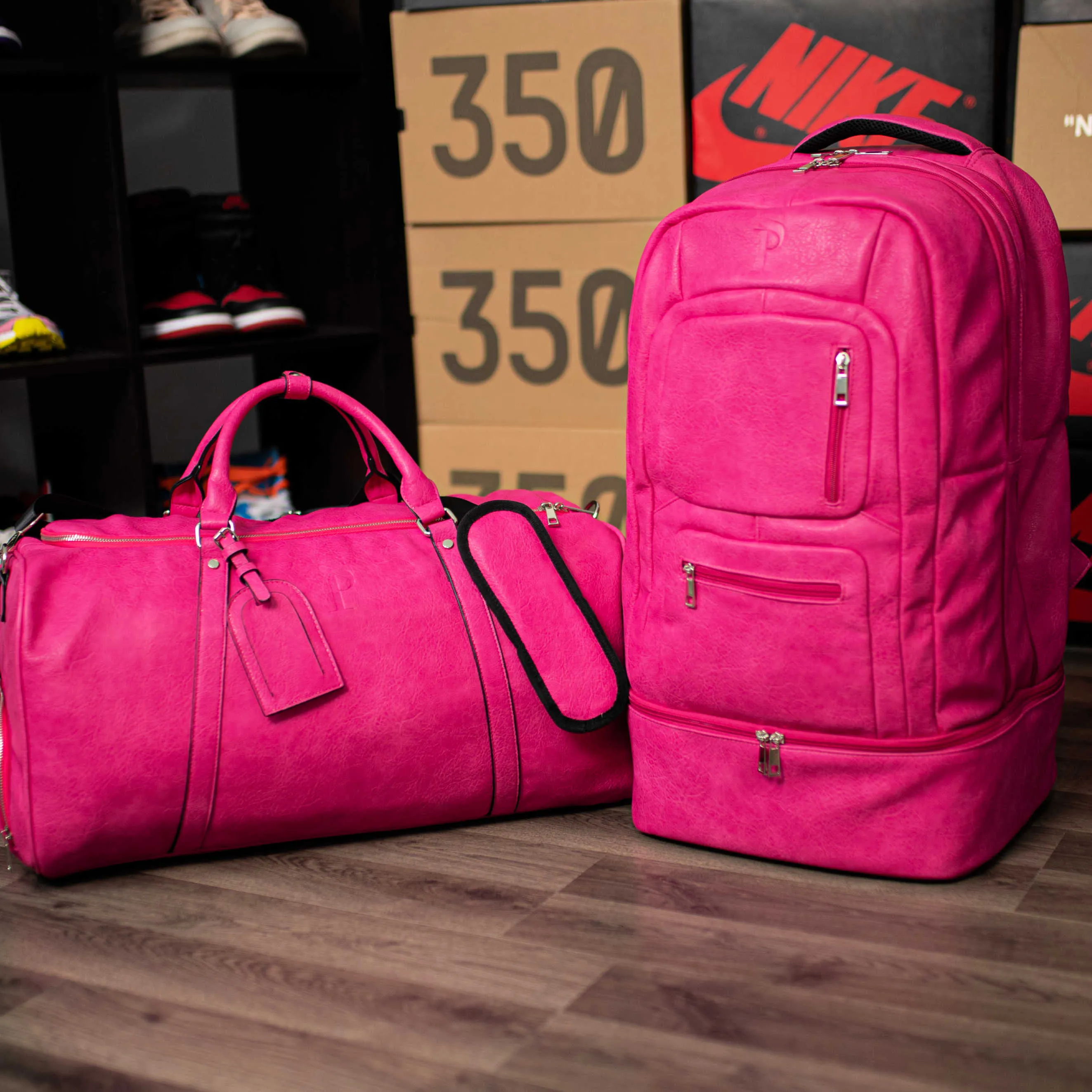 Pink Leather Luxury Carry-On Backpack (Patented Signature Design)