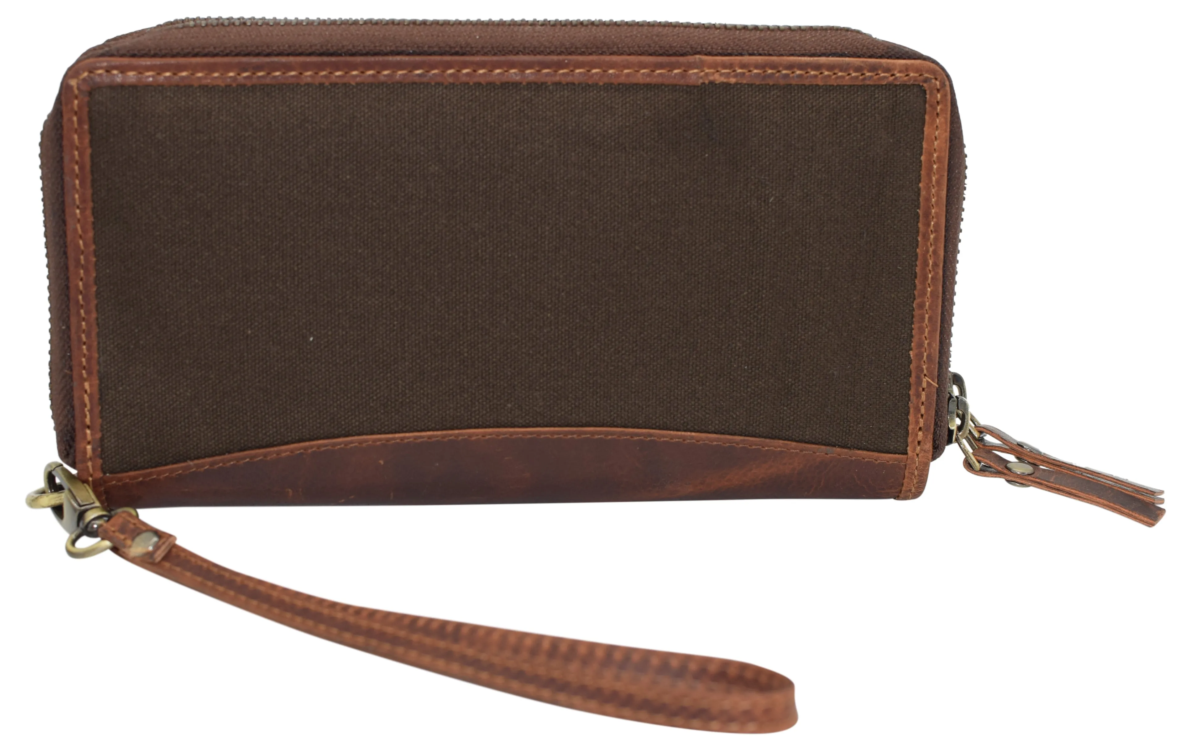 RFID4585RHU CAZORO Women's Vintage Leather RFID Blocking Wallet Double Zipper Organizer Large Phone Pocket Wrislet Wallets for Women
