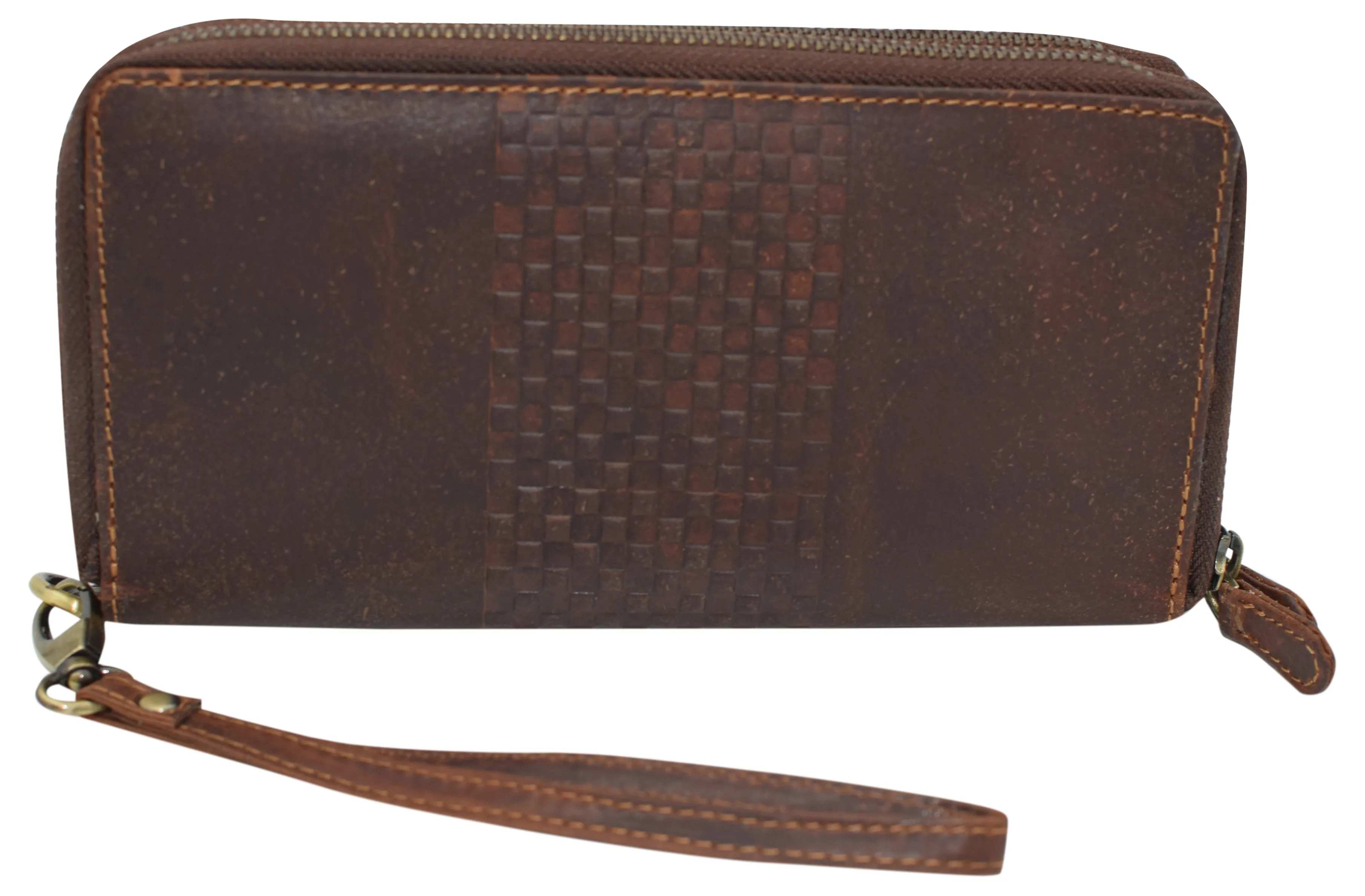 RFID4585RHU CAZORO Women's Vintage Leather RFID Blocking Wallet Double Zipper Organizer Large Phone Pocket Wrislet Wallets for Women