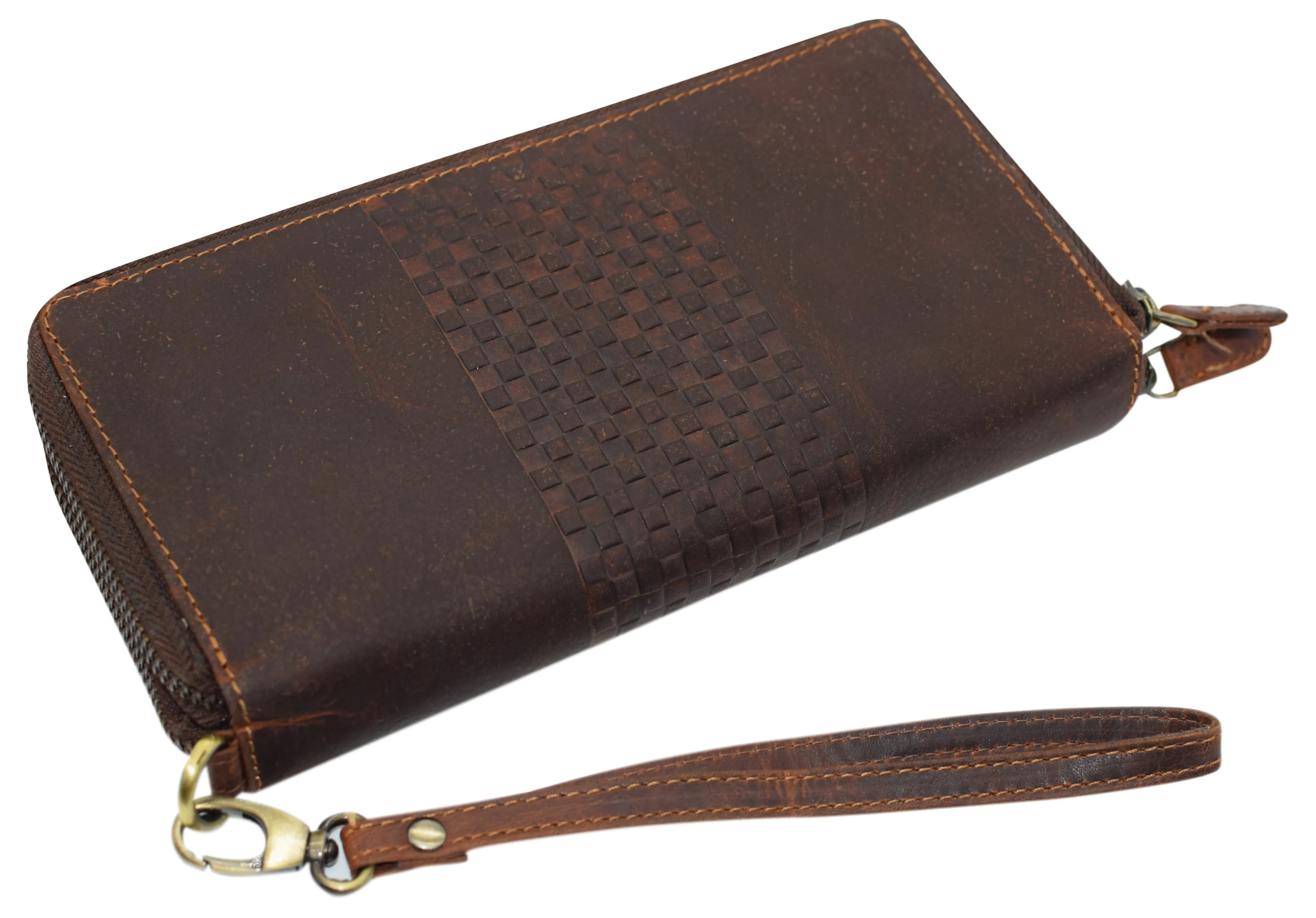 RFID4585RHU CAZORO Women's Vintage Leather RFID Blocking Wallet Double Zipper Organizer Large Phone Pocket Wrislet Wallets for Women