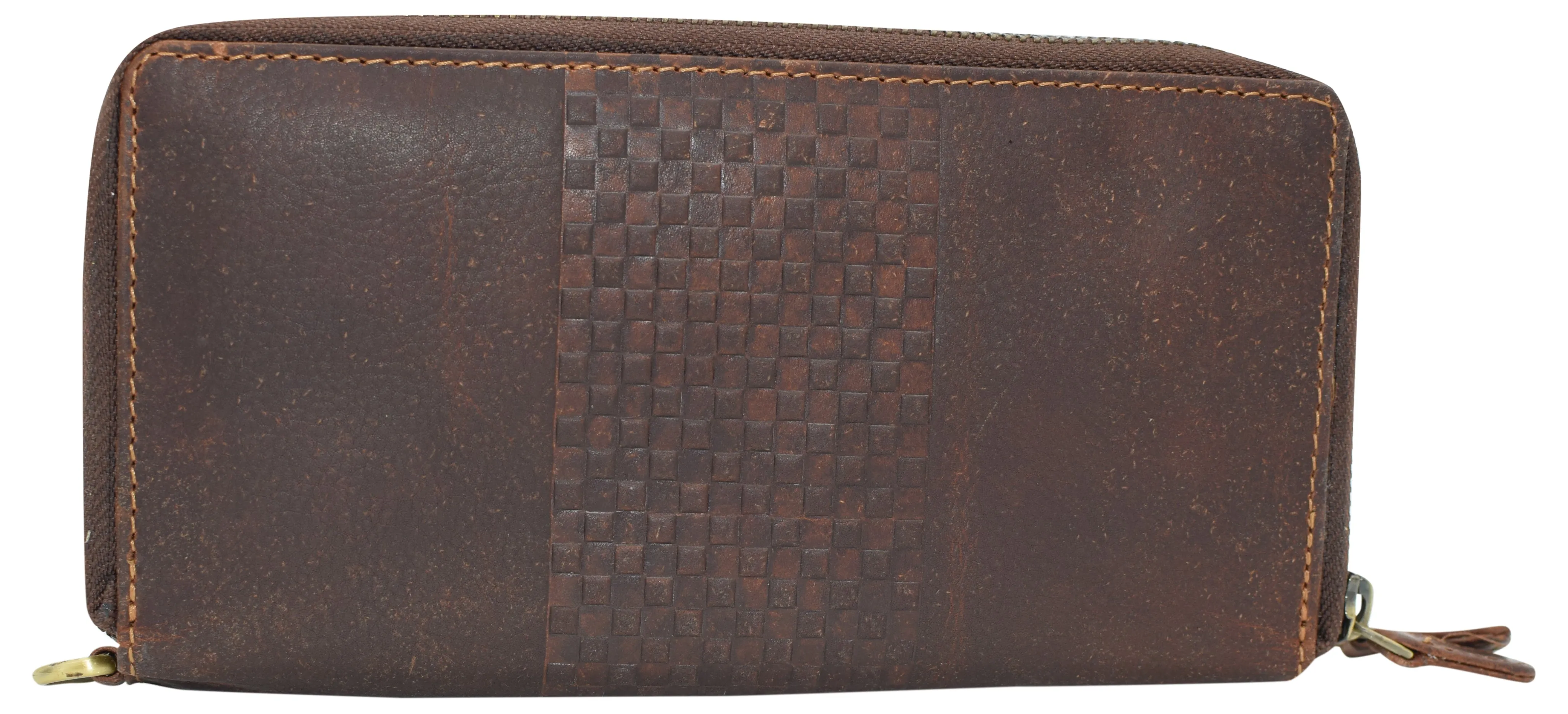 RFID4585RHU CAZORO Women's Vintage Leather RFID Blocking Wallet Double Zipper Organizer Large Phone Pocket Wrislet Wallets for Women