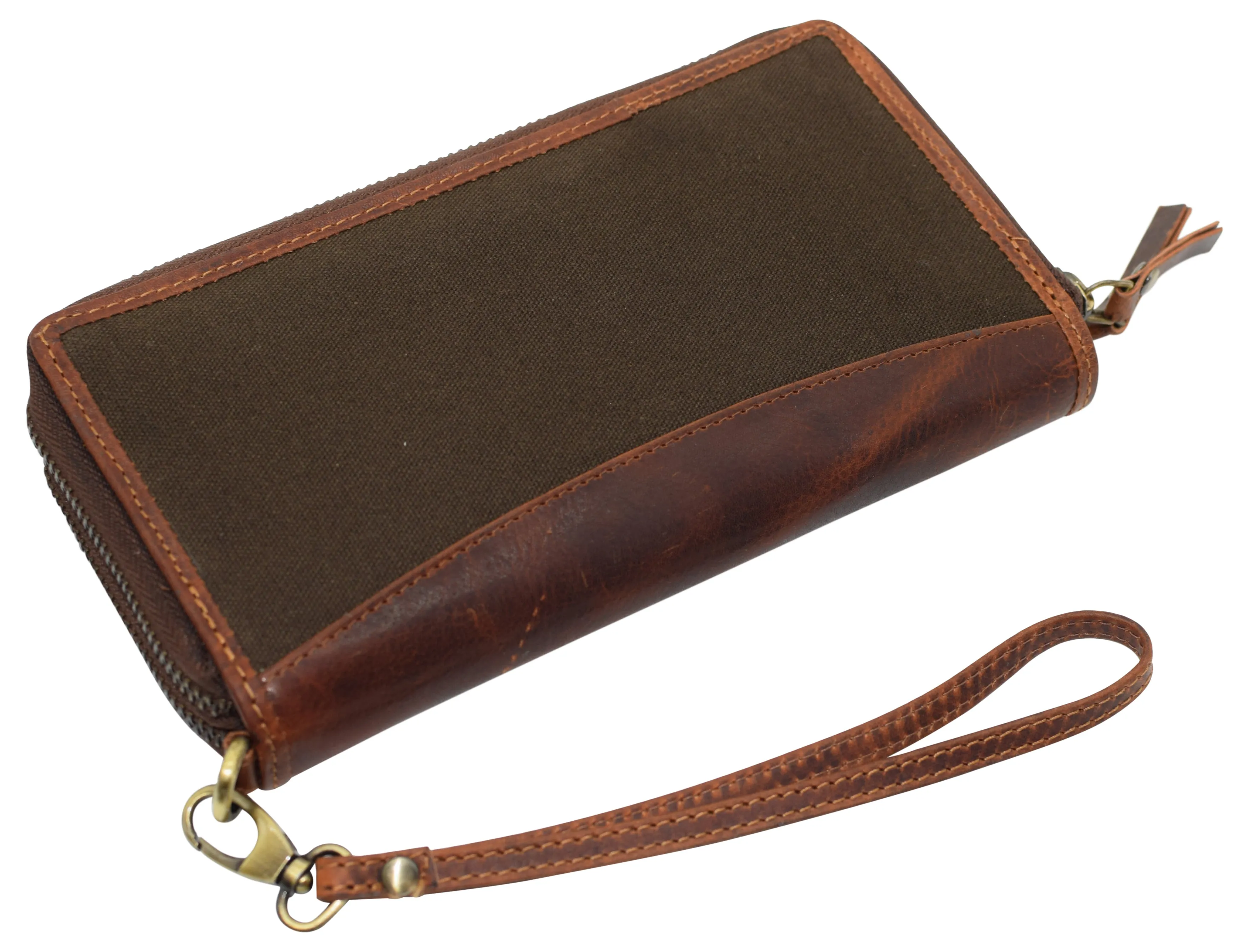 RFID4585RHU CAZORO Women's Vintage Leather RFID Blocking Wallet Double Zipper Organizer Large Phone Pocket Wrislet Wallets for Women