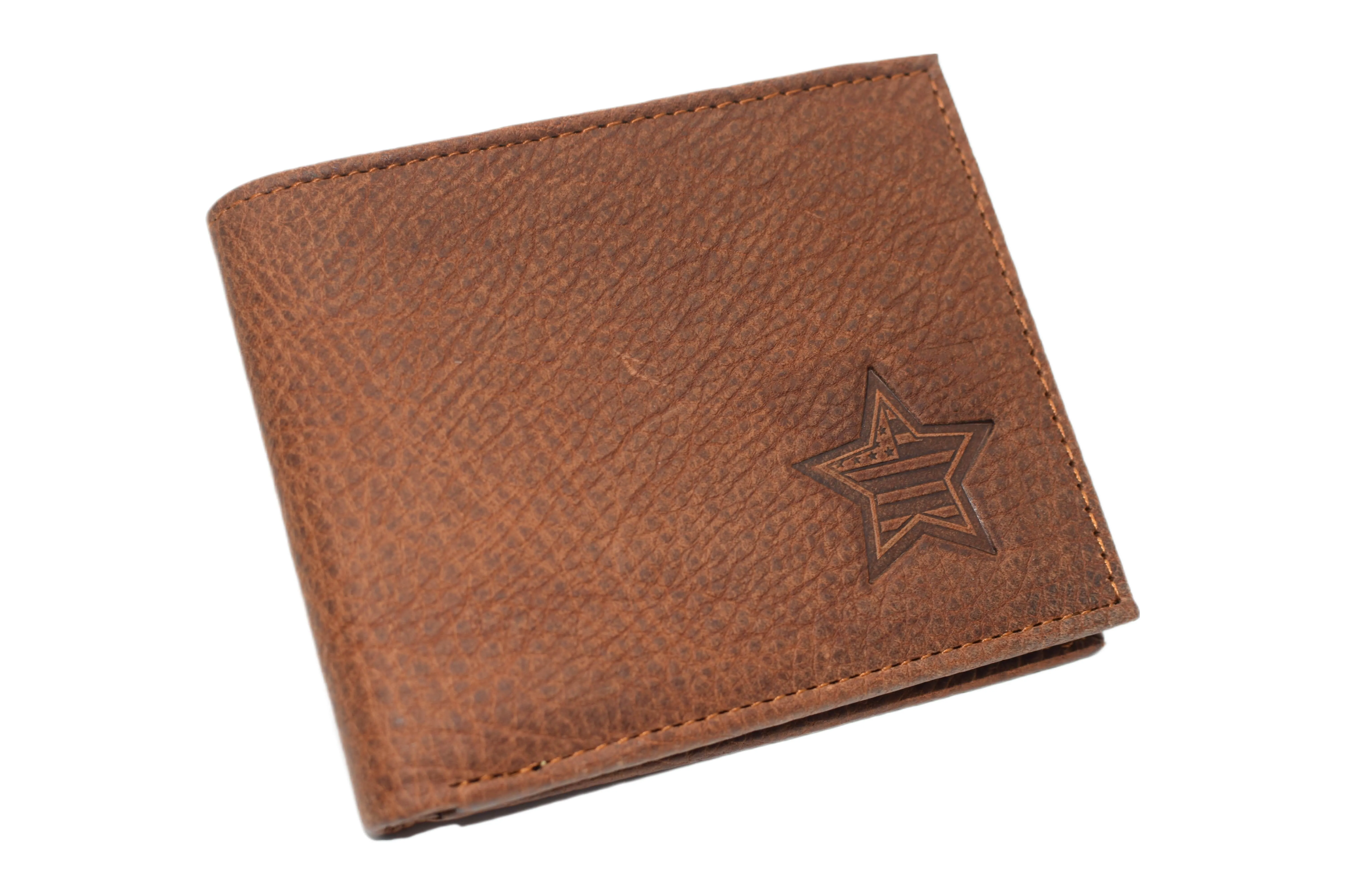 RFID53NUTN Real Genuine Leather RFID Blocking Wallets Mens Wallet Bifold Classic Engraved Logos