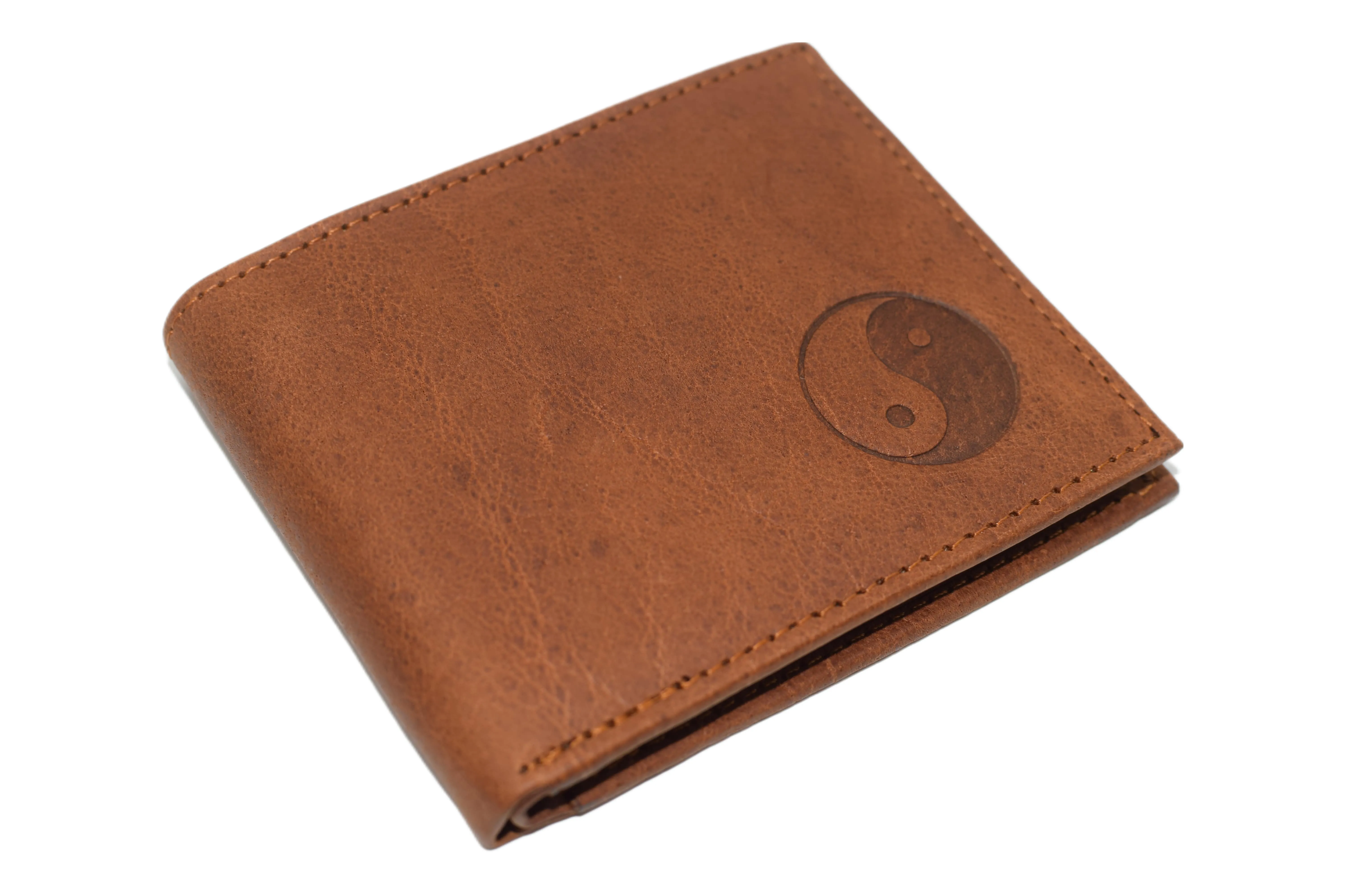 RFID53NUTN Real Genuine Leather RFID Blocking Wallets Mens Wallet Bifold Classic Engraved Logos