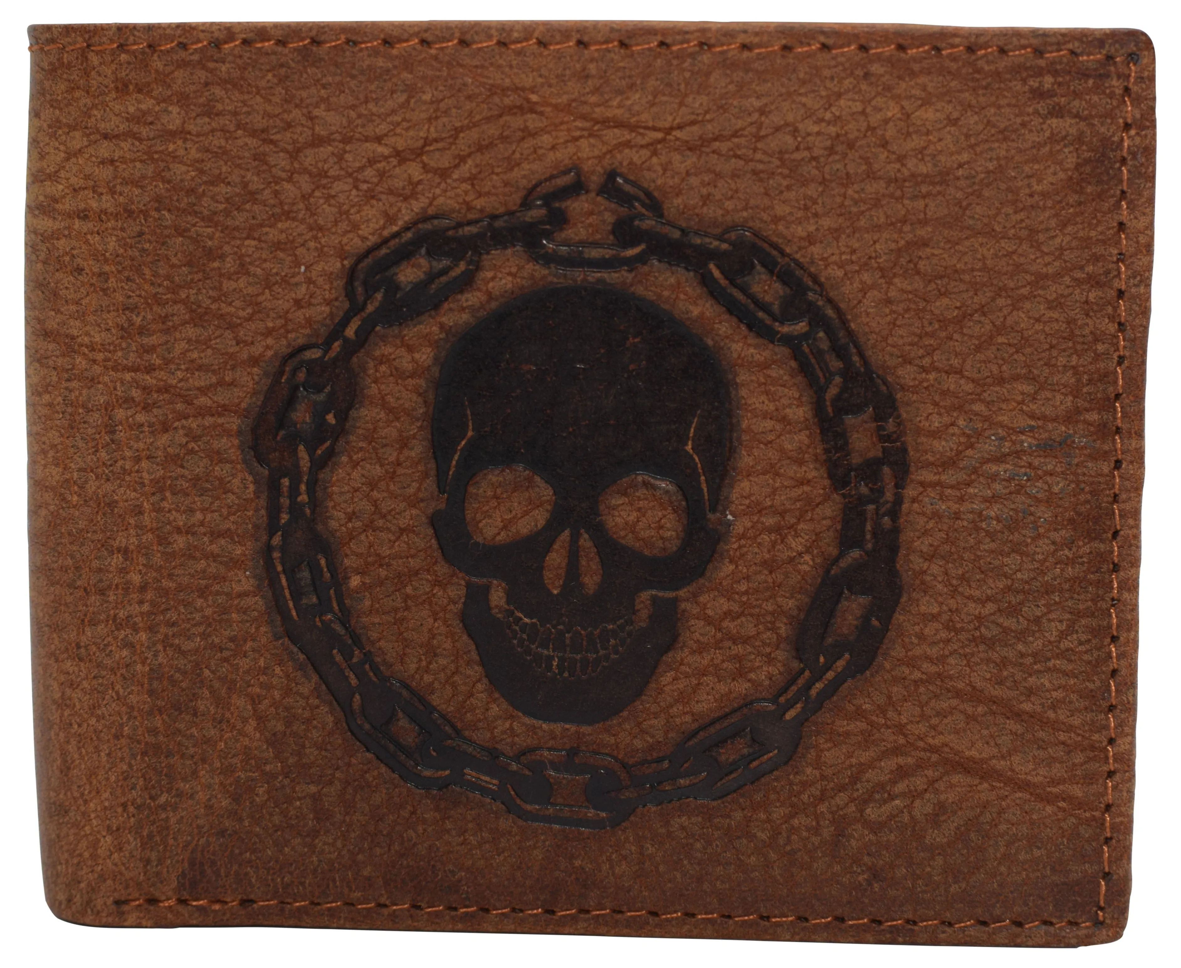 RFID53NUTN Real Genuine Leather RFID Blocking Wallets Mens Wallet Bifold Classic Engraved Logos