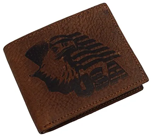RFID53NUTN Real Genuine Leather RFID Blocking Wallets Mens Wallet Bifold Classic Engraved Logos