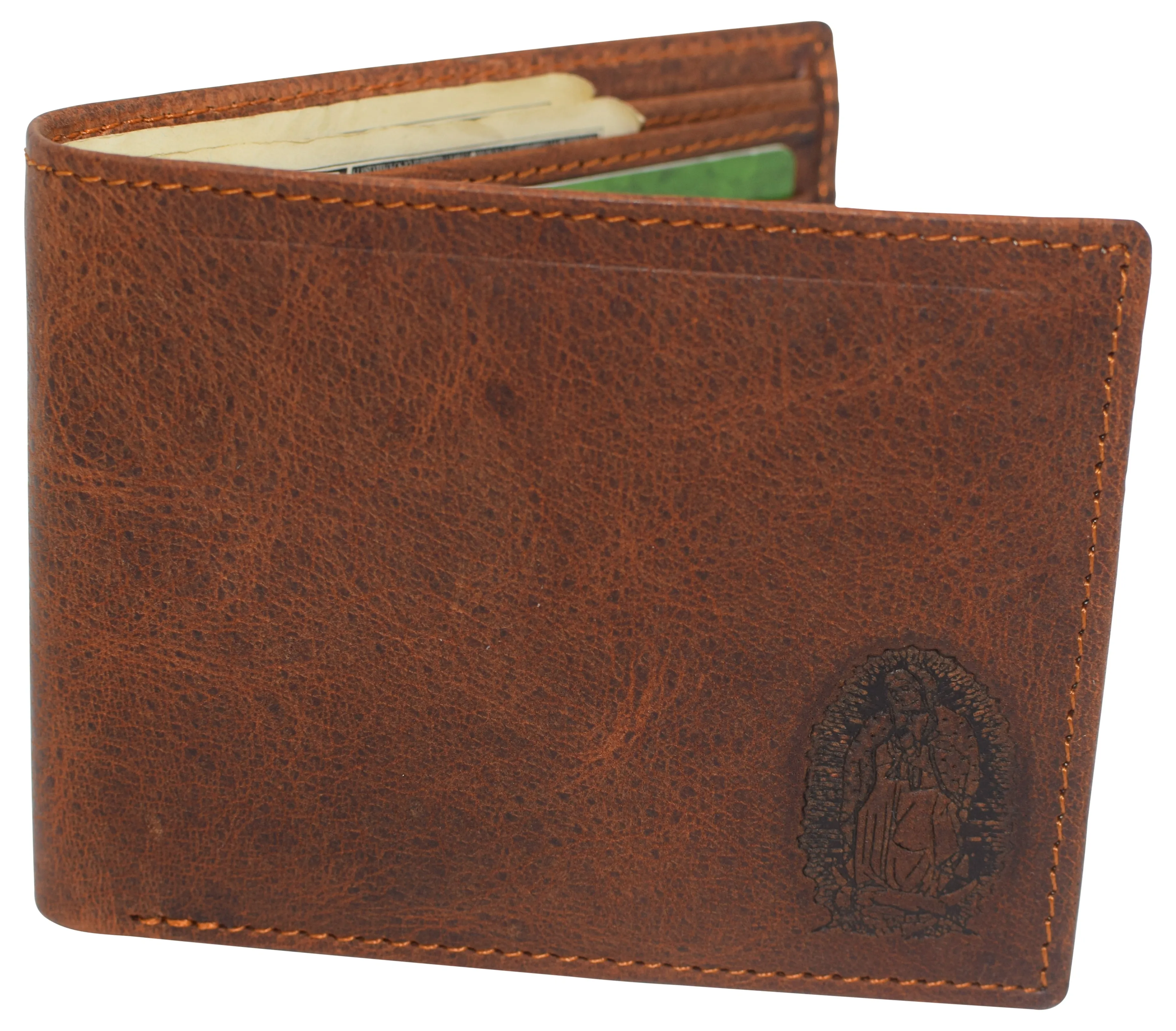 RFID53NUTN Real Genuine Leather RFID Blocking Wallets Mens Wallet Bifold Classic Engraved Logos