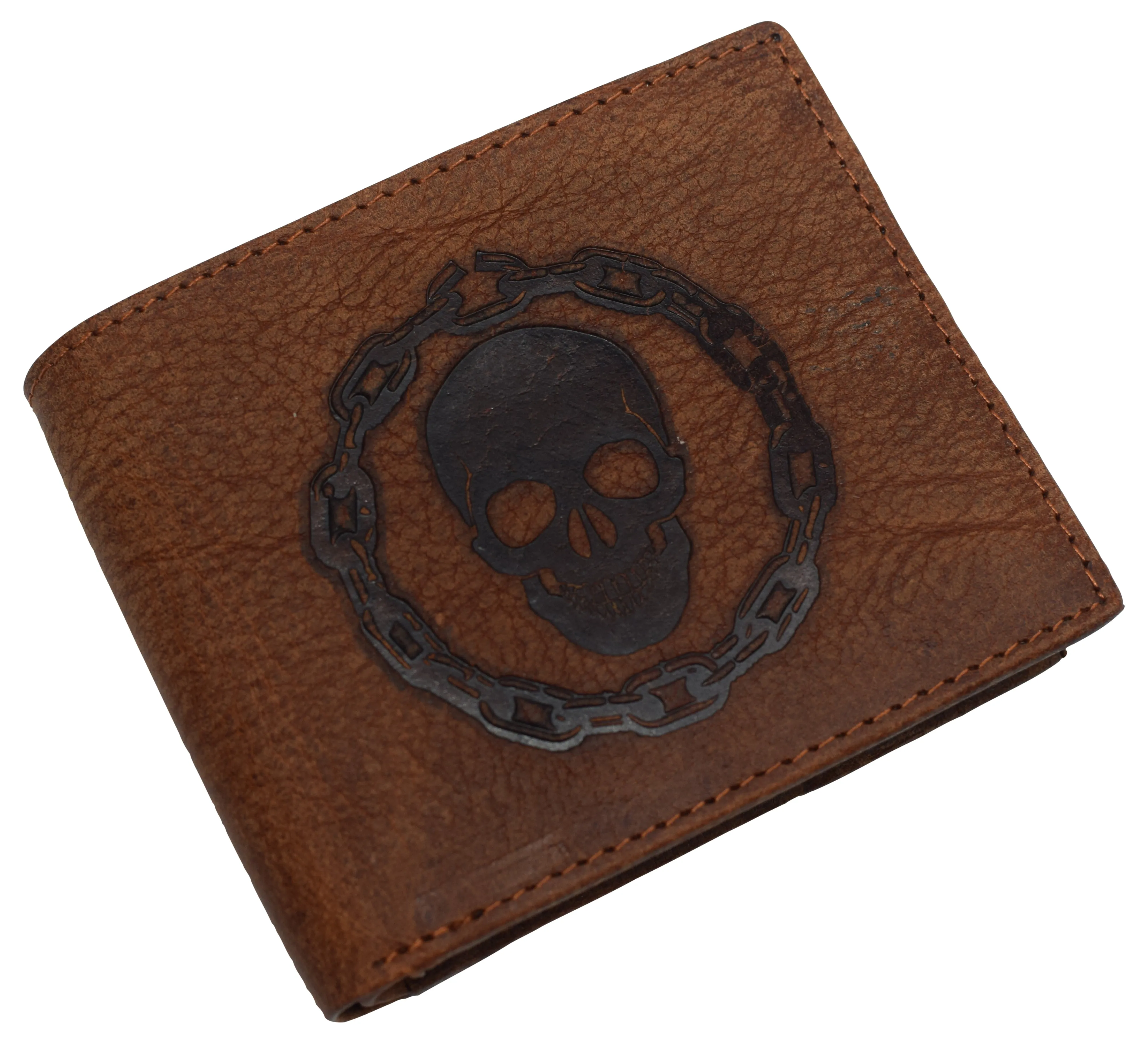 RFID53NUTN Real Genuine Leather RFID Blocking Wallets Mens Wallet Bifold Classic Engraved Logos
