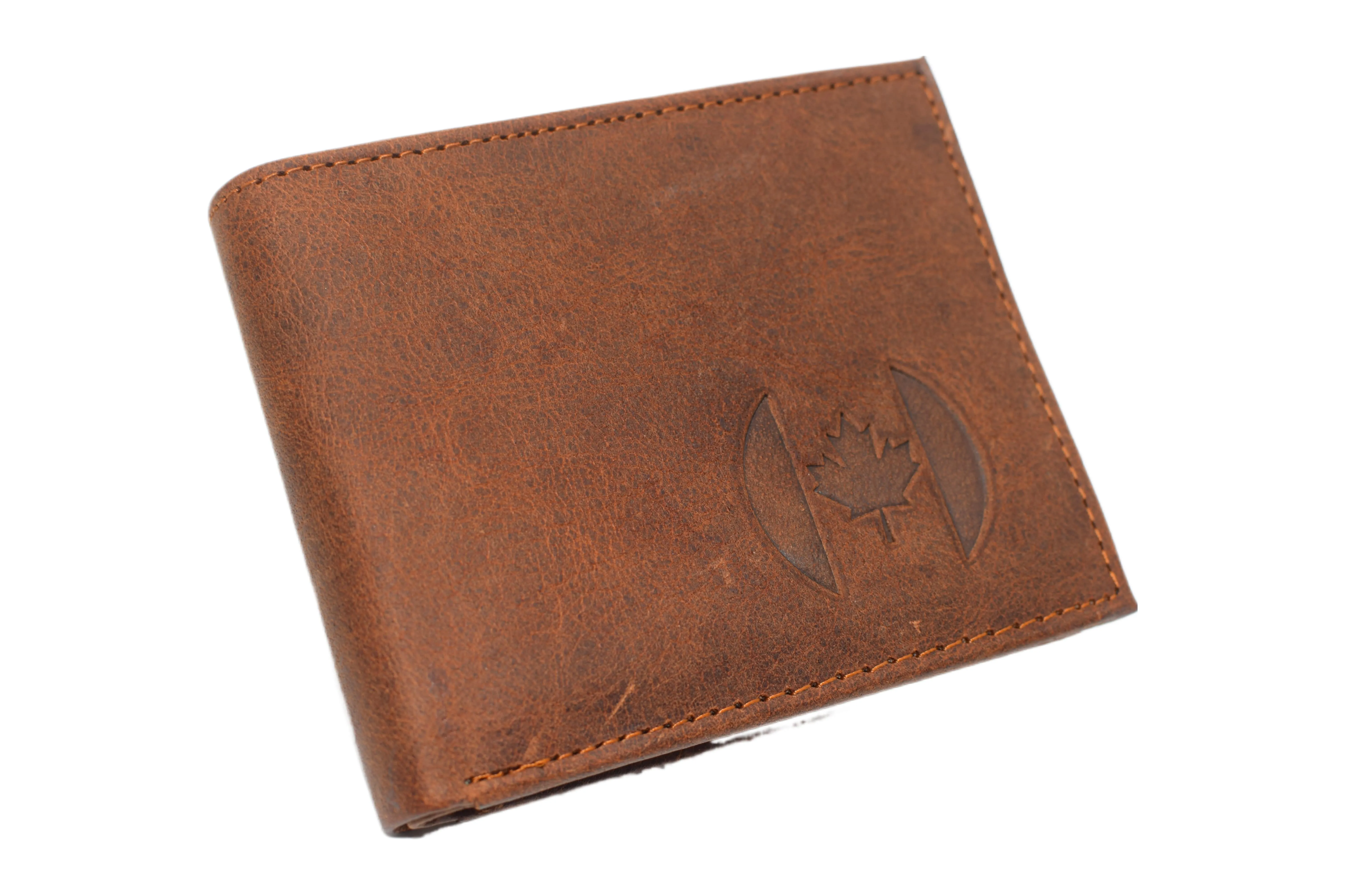 RFID53NUTN Real Genuine Leather RFID Blocking Wallets Mens Wallet Bifold Classic Engraved Logos