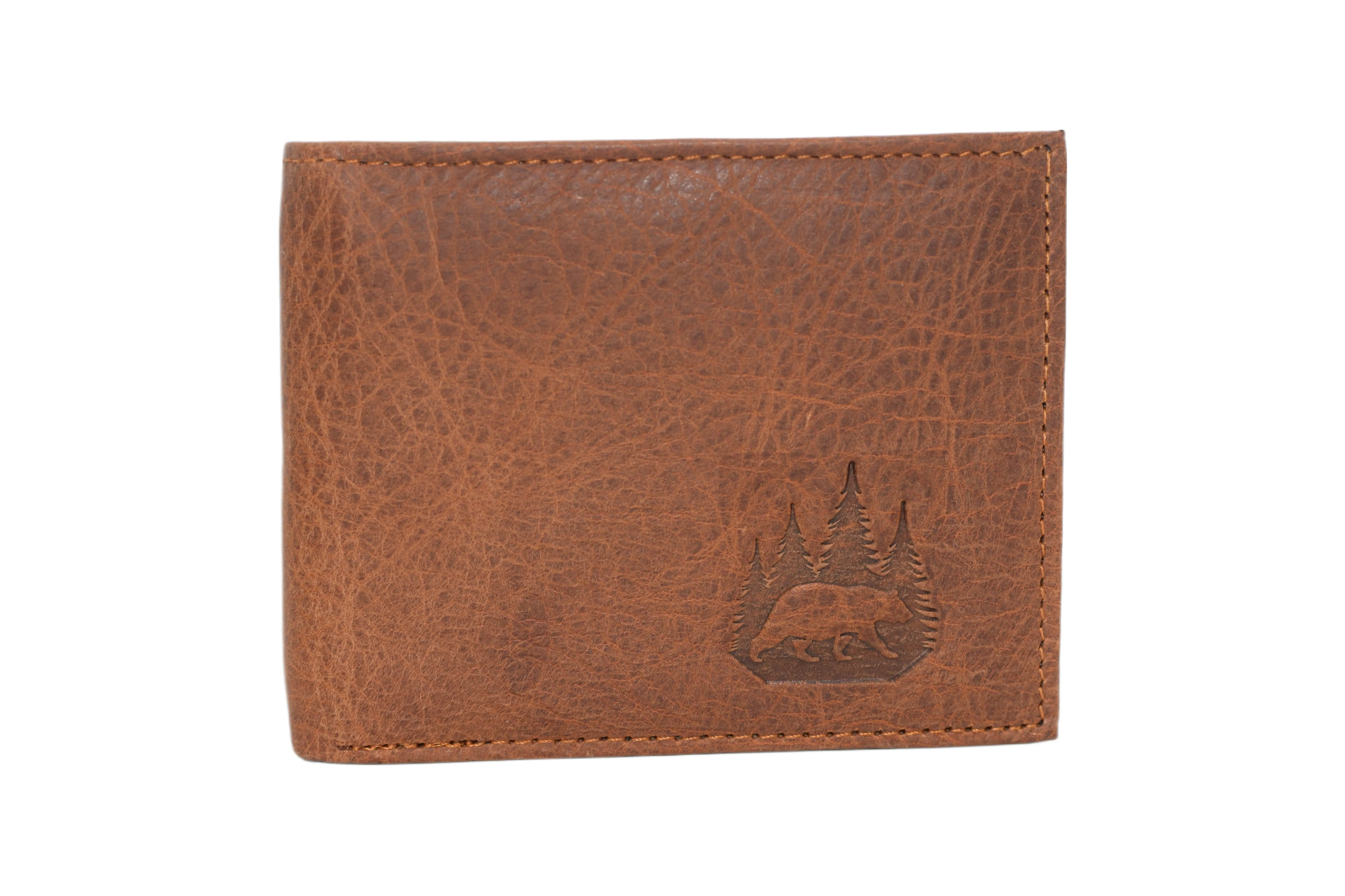 RFID53NUTN Real Genuine Leather RFID Blocking Wallets Mens Wallet Bifold Classic Engraved Logos