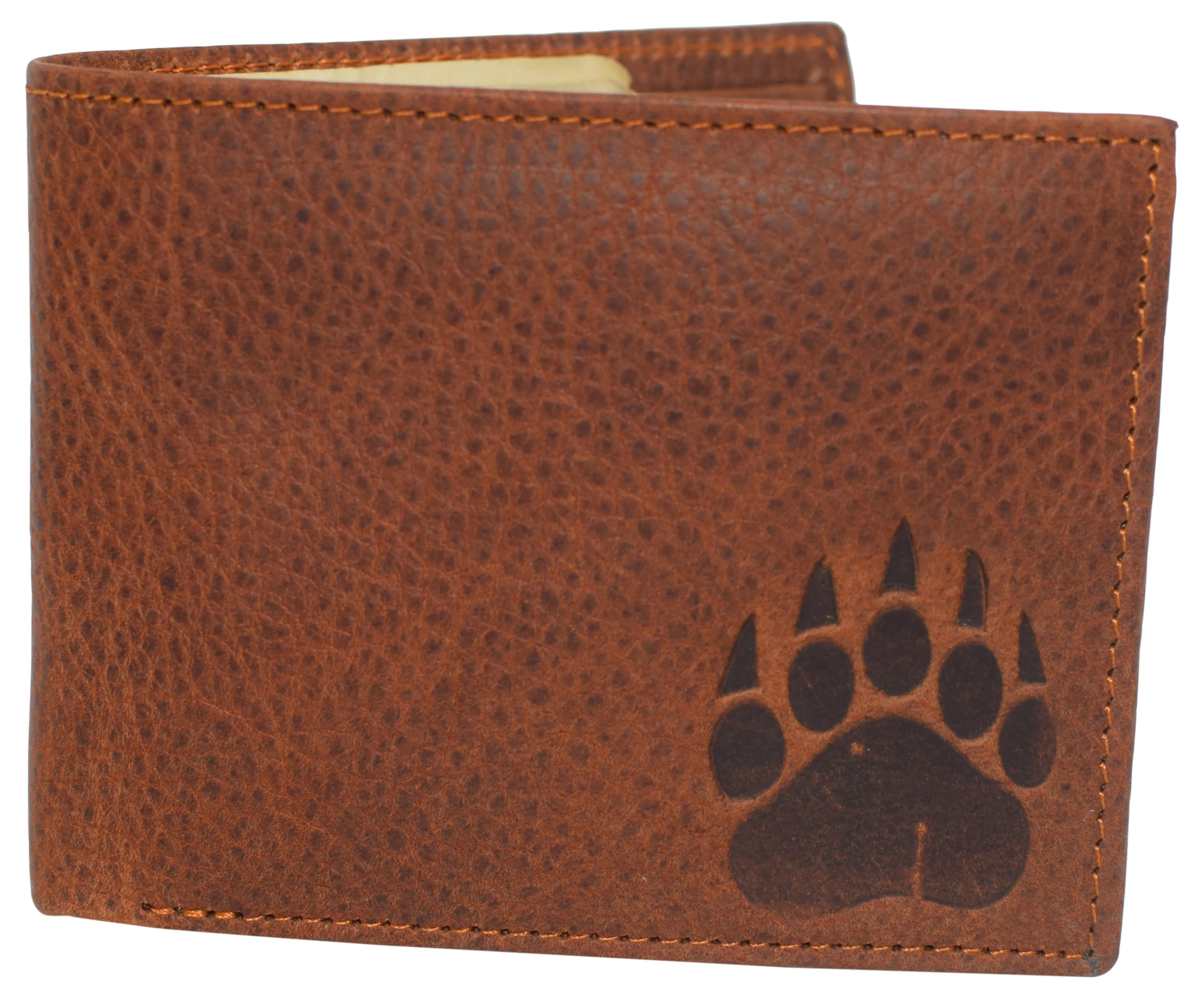 RFID53NUTN Real Genuine Leather RFID Blocking Wallets Mens Wallet Bifold Classic Engraved Logos