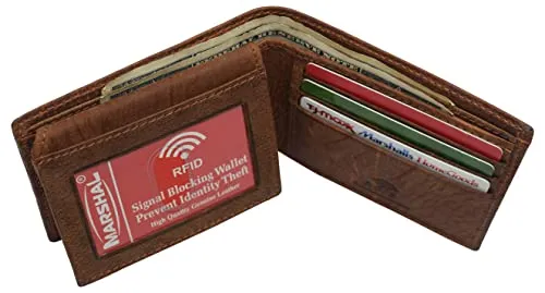 RFID53NUTN Real Genuine Leather RFID Blocking Wallets Mens Wallet Bifold Classic Engraved Logos