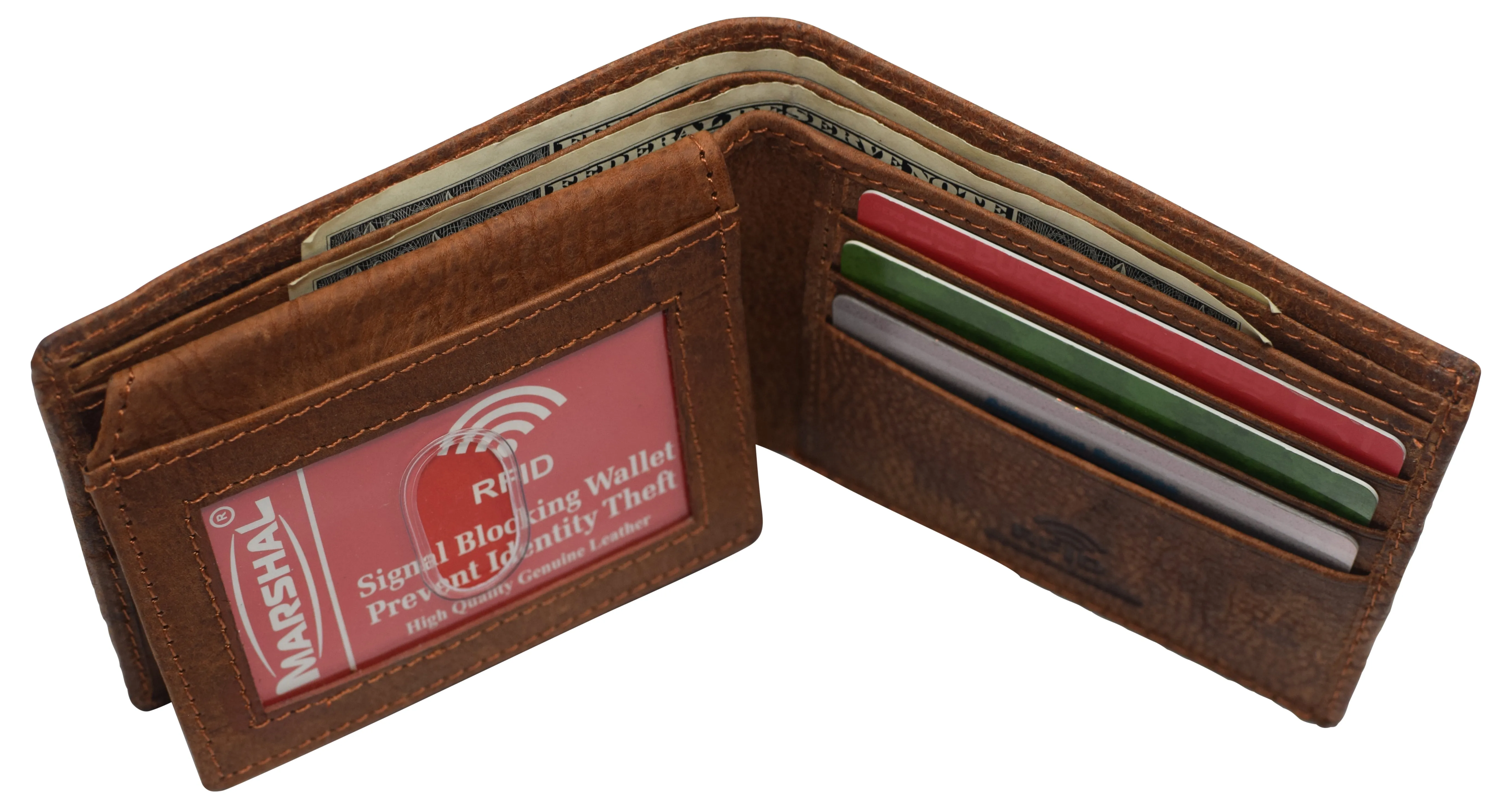 RFID53NUTN Real Genuine Leather RFID Blocking Wallets Mens Wallet Bifold Classic Engraved Logos