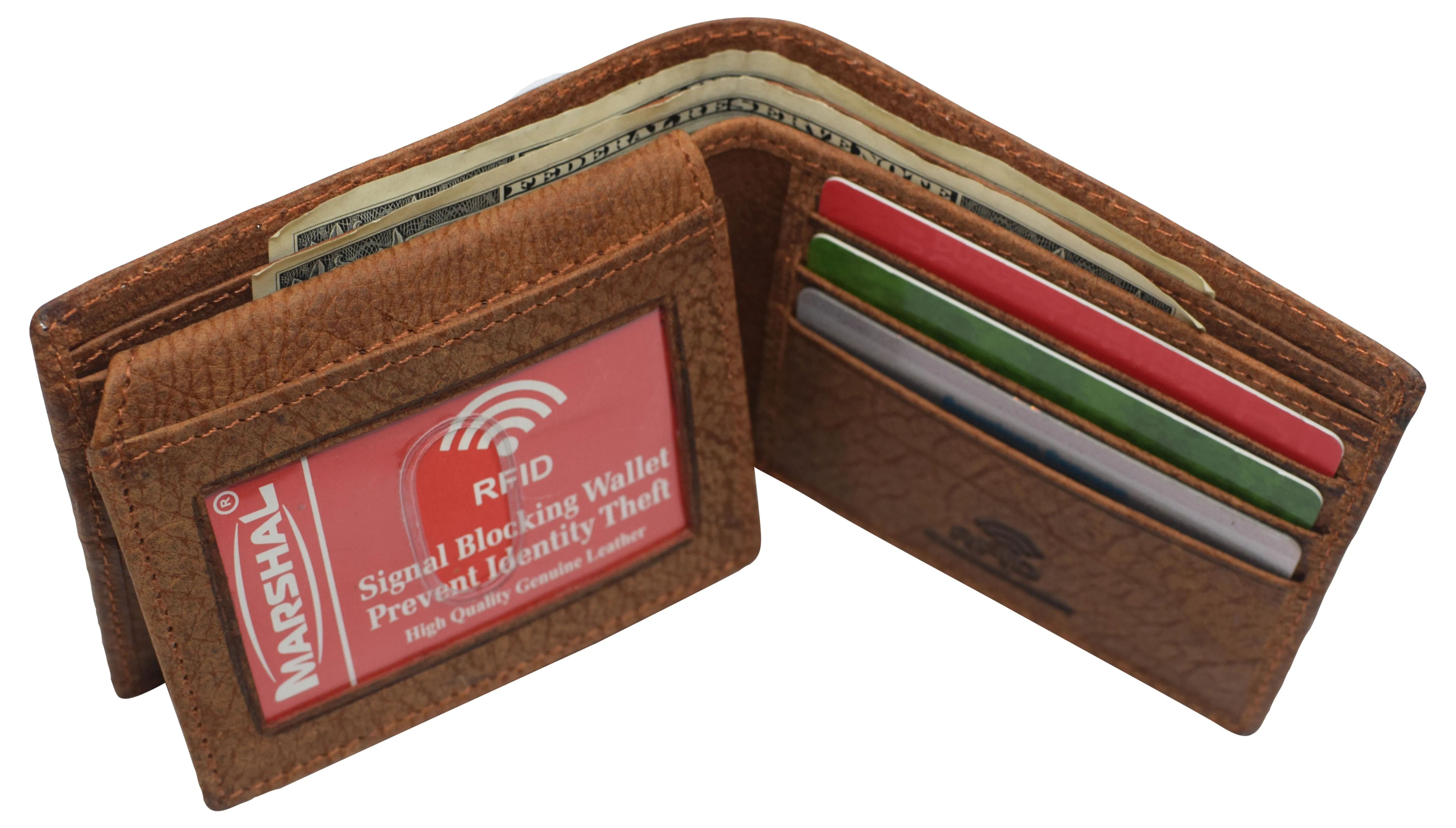 RFID53NUTN Real Genuine Leather RFID Blocking Wallets Mens Wallet Bifold Classic Engraved Logos