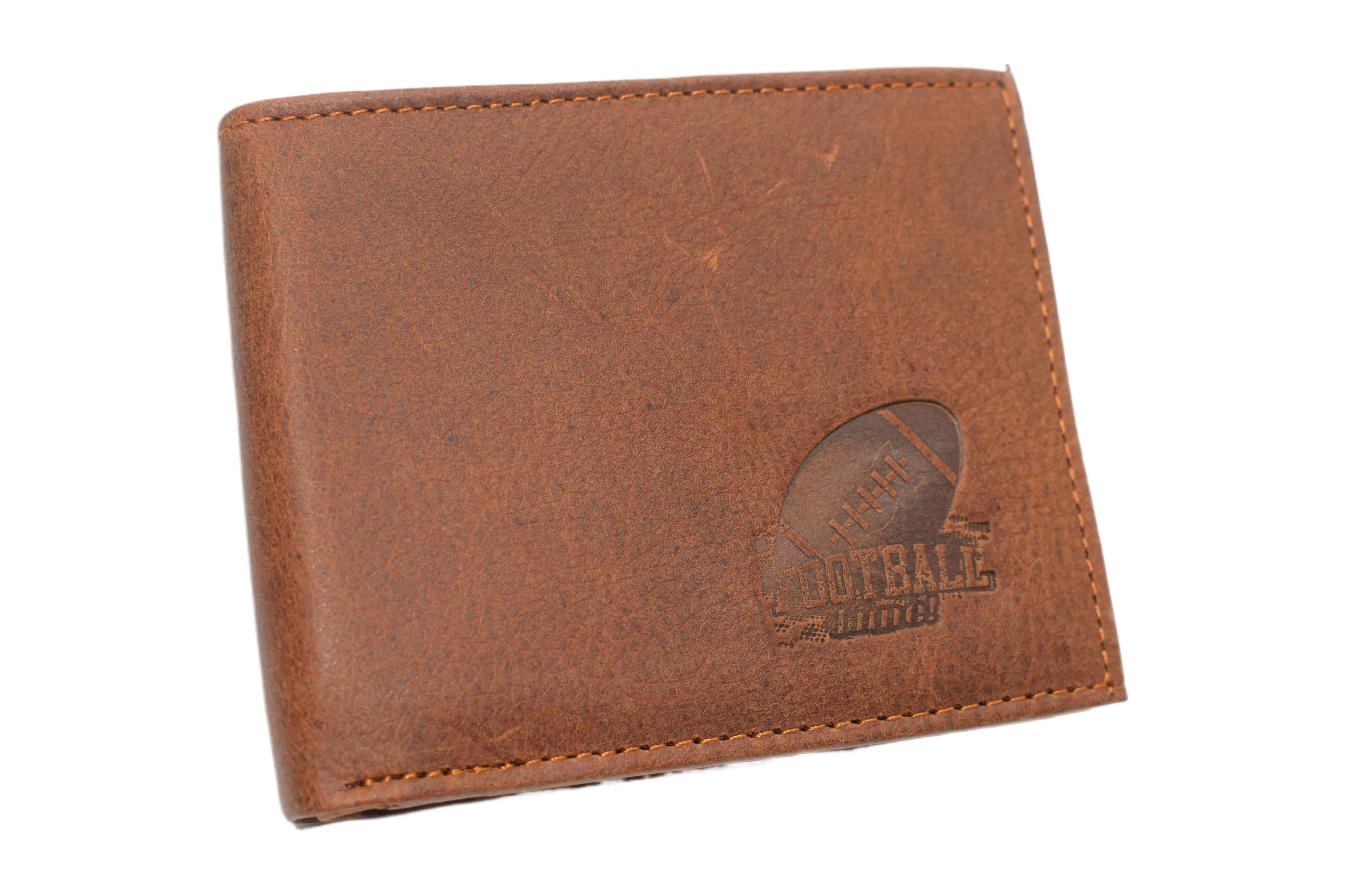 RFID53NUTN Real Genuine Leather RFID Blocking Wallets Mens Wallet Bifold Classic Engraved Logos