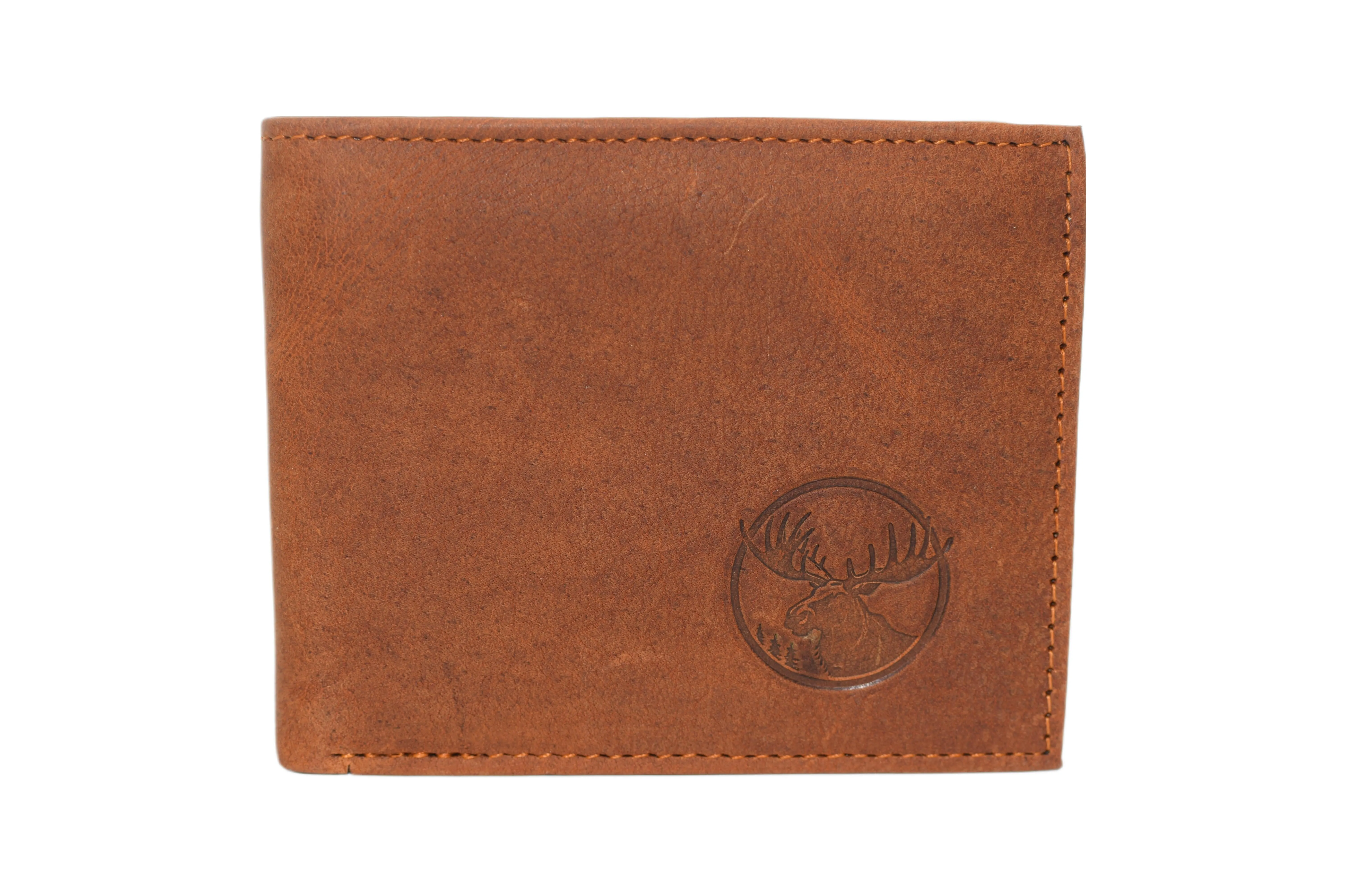 RFID53NUTN Real Genuine Leather RFID Blocking Wallets Mens Wallet Bifold Classic Engraved Logos