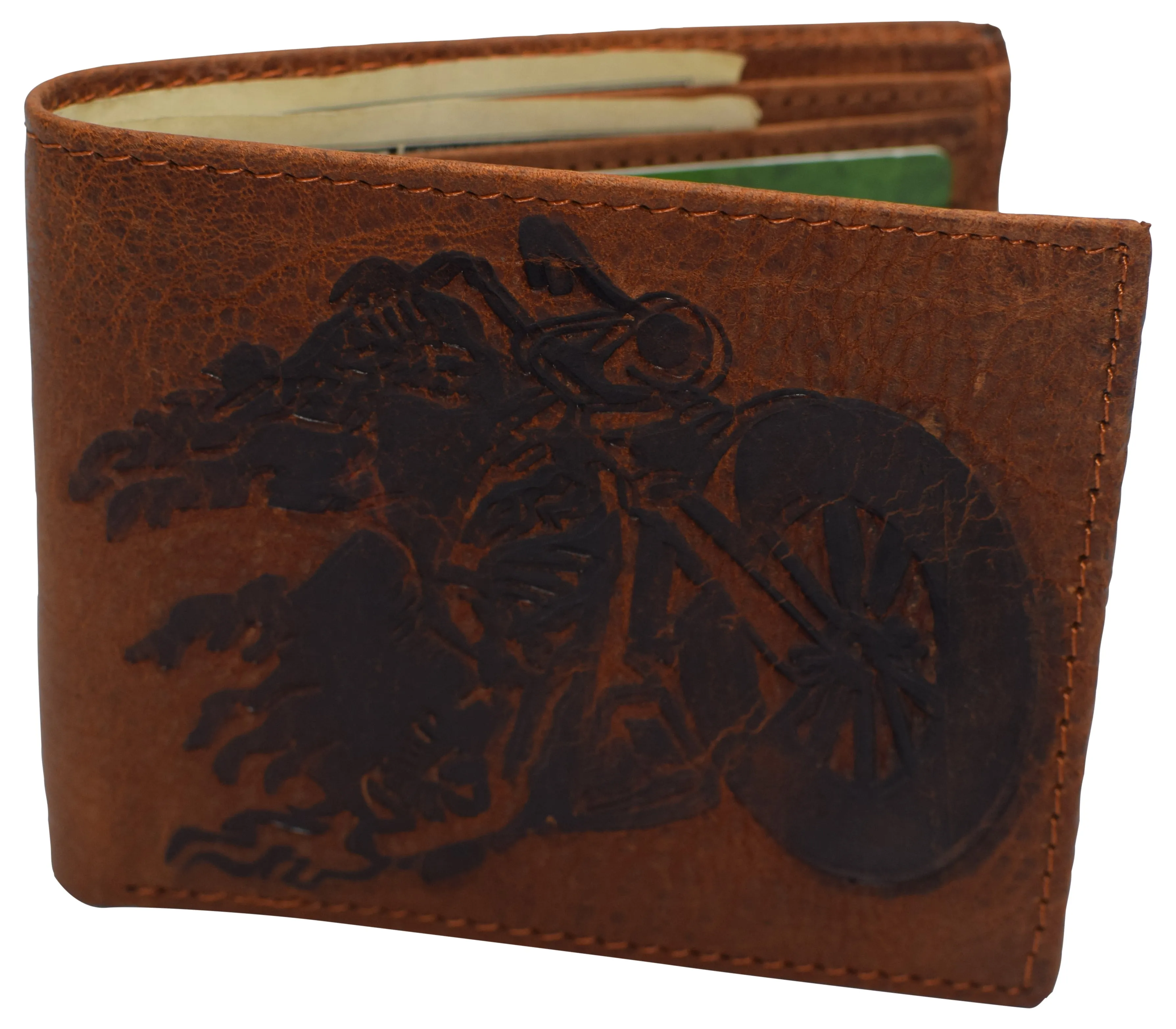 RFID53NUTN Real Genuine Leather RFID Blocking Wallets Mens Wallet Bifold Classic Engraved Logos