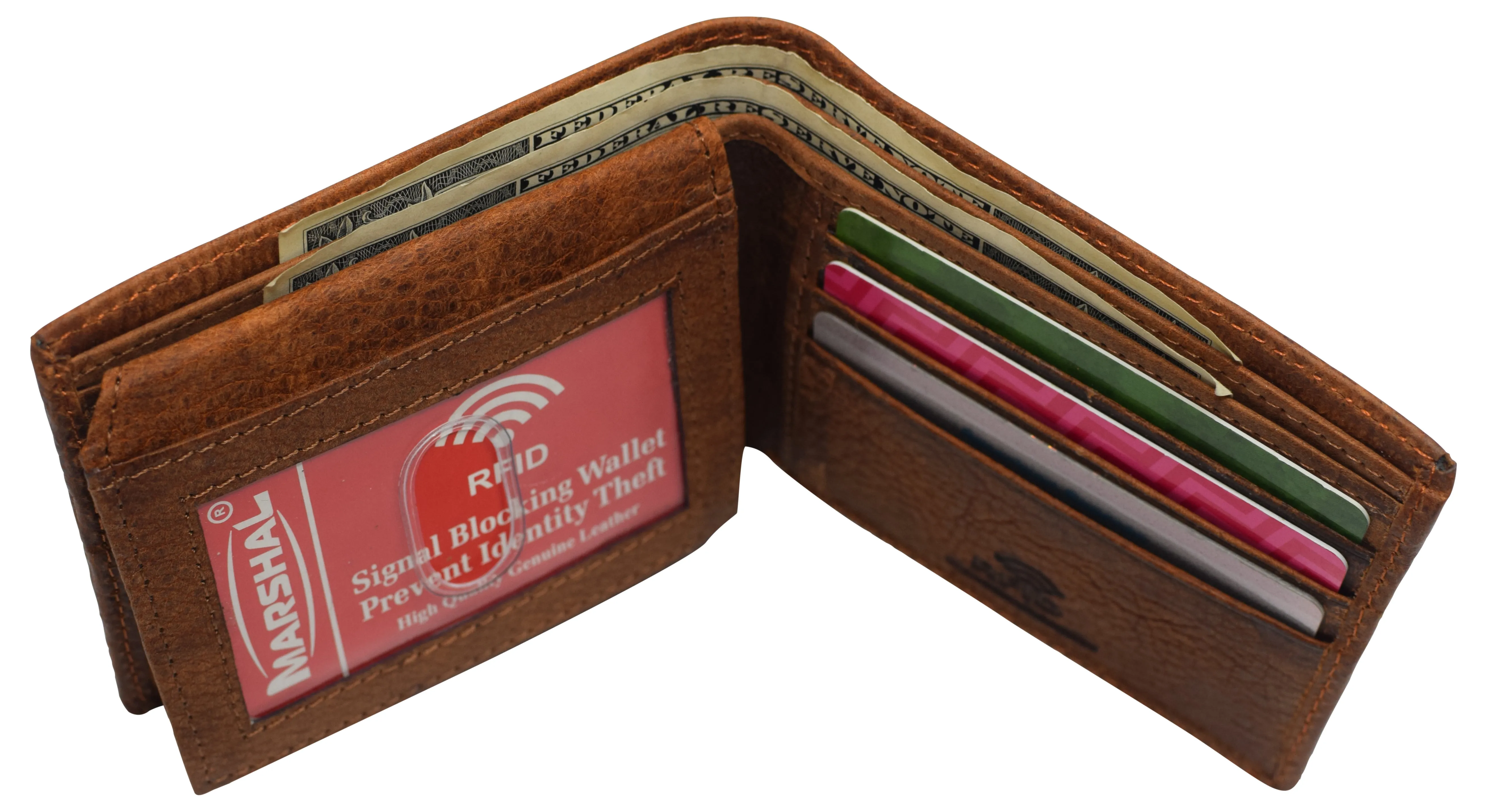 RFID53NUTN Real Genuine Leather RFID Blocking Wallets Mens Wallet Bifold Classic Engraved Logos